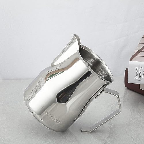 Miniatura 4 de Easyworkz Jarra de café expreso al vapor de acero inoxidable de 15 onzas para espumar café Picther, jarra de leche, taza de arte de capuchino con