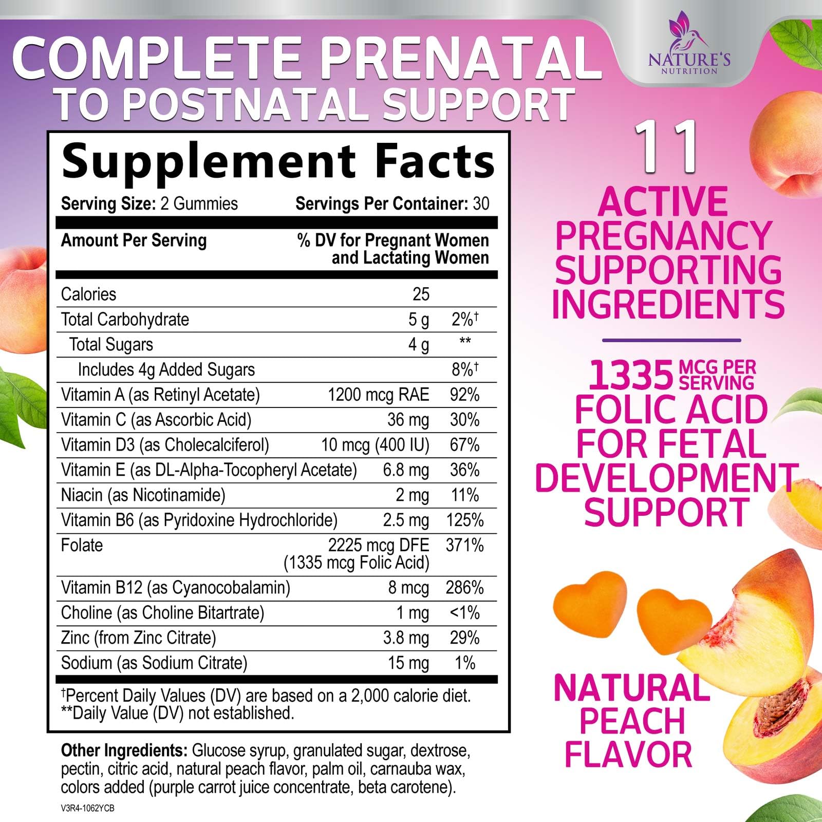 Prenatal Vitamins for Women - Pregnancy Vitamins Gummies with 1335mcg of Folic Acid, Vitamin A, C, D3, B12, B6 - Prenatal Multivitamin Gummy for Fetal Support, Pregnant & Nursing Women - 60 Gummies — Amazon image 2