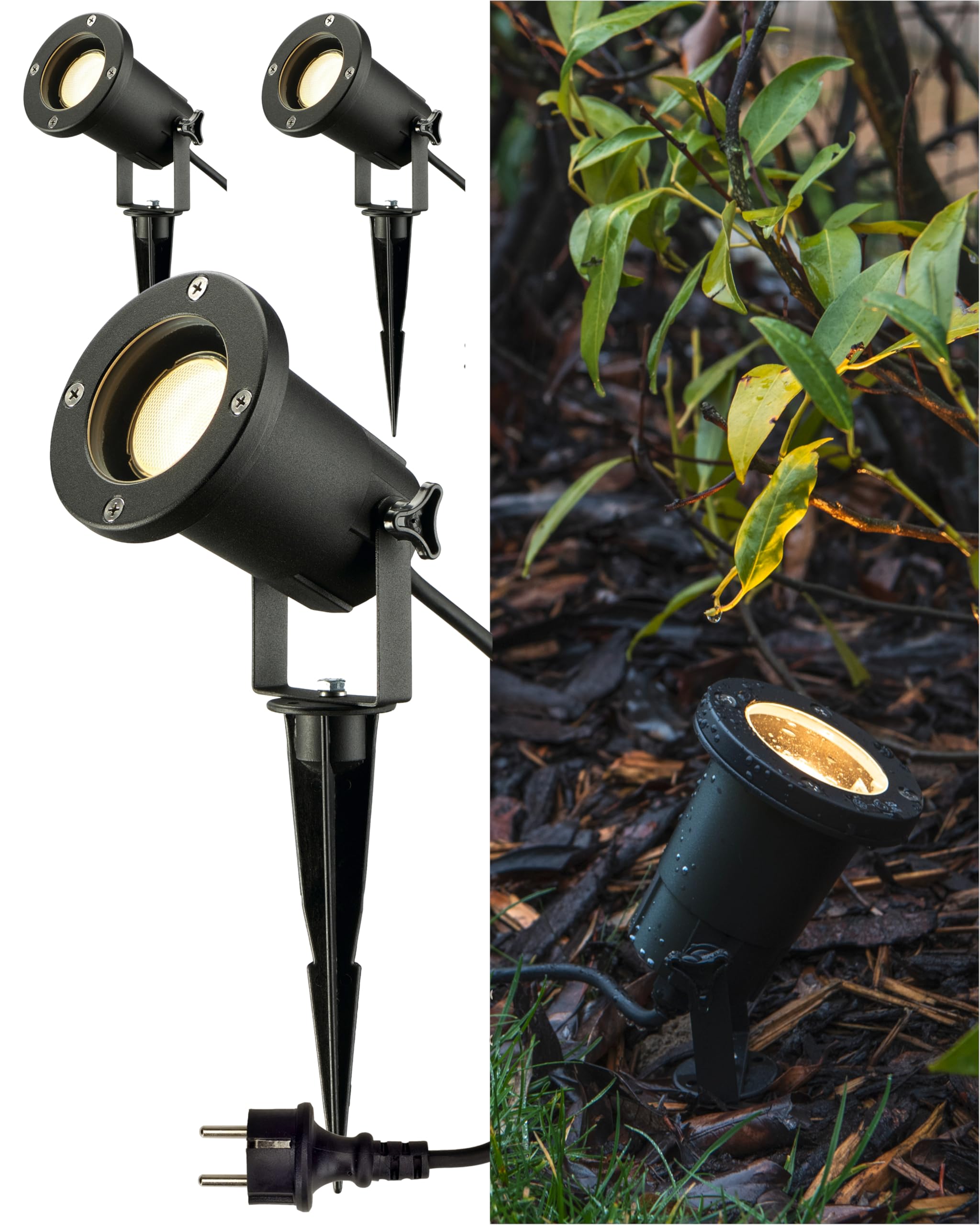 SLV NAUTILUS XL Erdspießleuchte – Außenleuchte für Garten, Terrasse, Wege & Teich | GU10, IP65, 11 W, mit Erdspieß & Stecker | 3er-Set | Schwarz