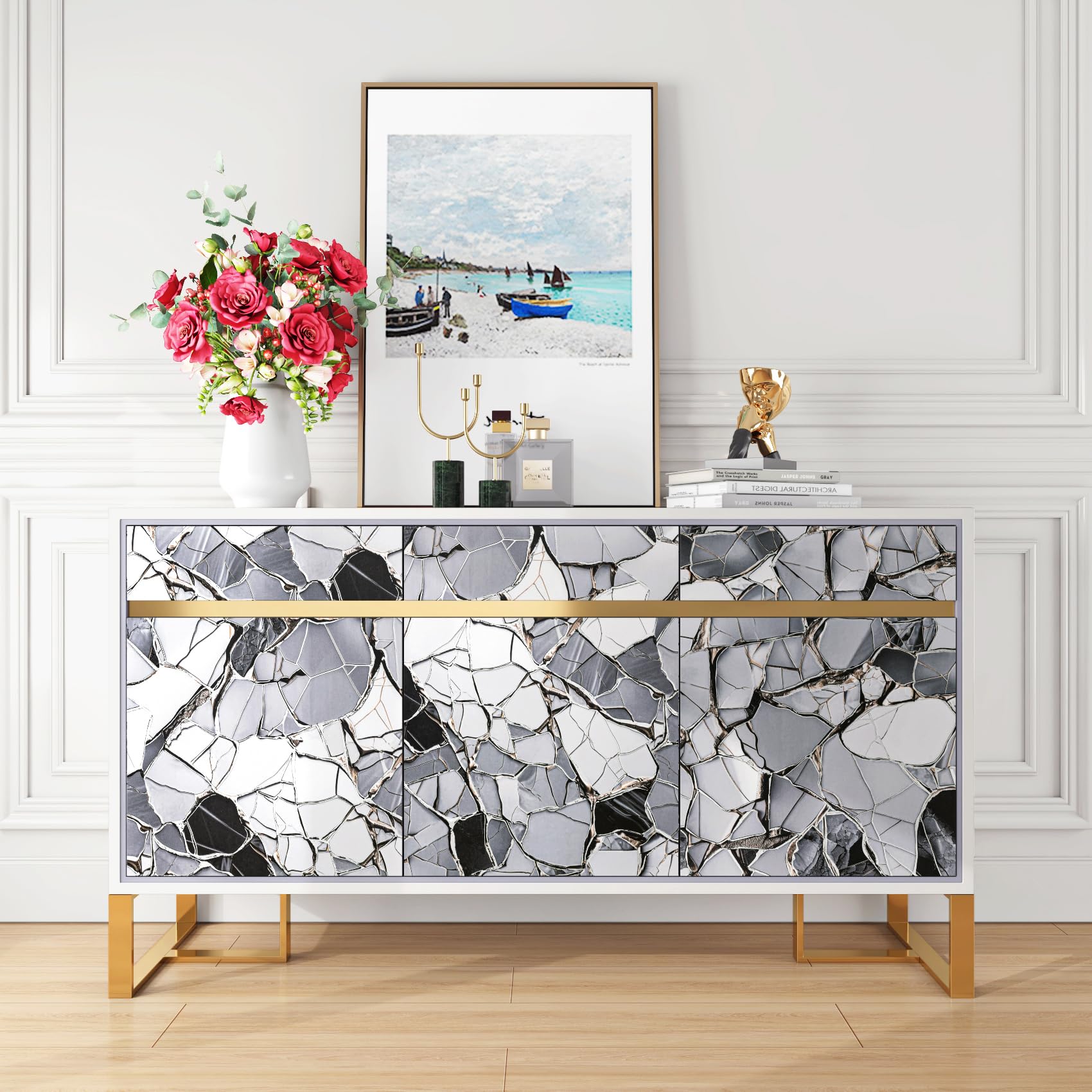 FunStick 60CM×5M Carta da Parati Cucina Lavabile Effetto Marmo Bianco Grigio Carta Adesiva per Mobili Marmo Cucina Armadio Pellicola Adesiva per Piano Lavoro Bagno Pellicola Rivestimento Mobili Grigio