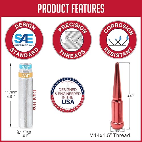 Miniatura 5 de Tuercas de metal macizo con puntas para tapacubos, rosca M14 x 1.50 de 4.4 pulgadas de alto. Tuerca de clavija ciega de extremo cerrado, 1 cabeza de