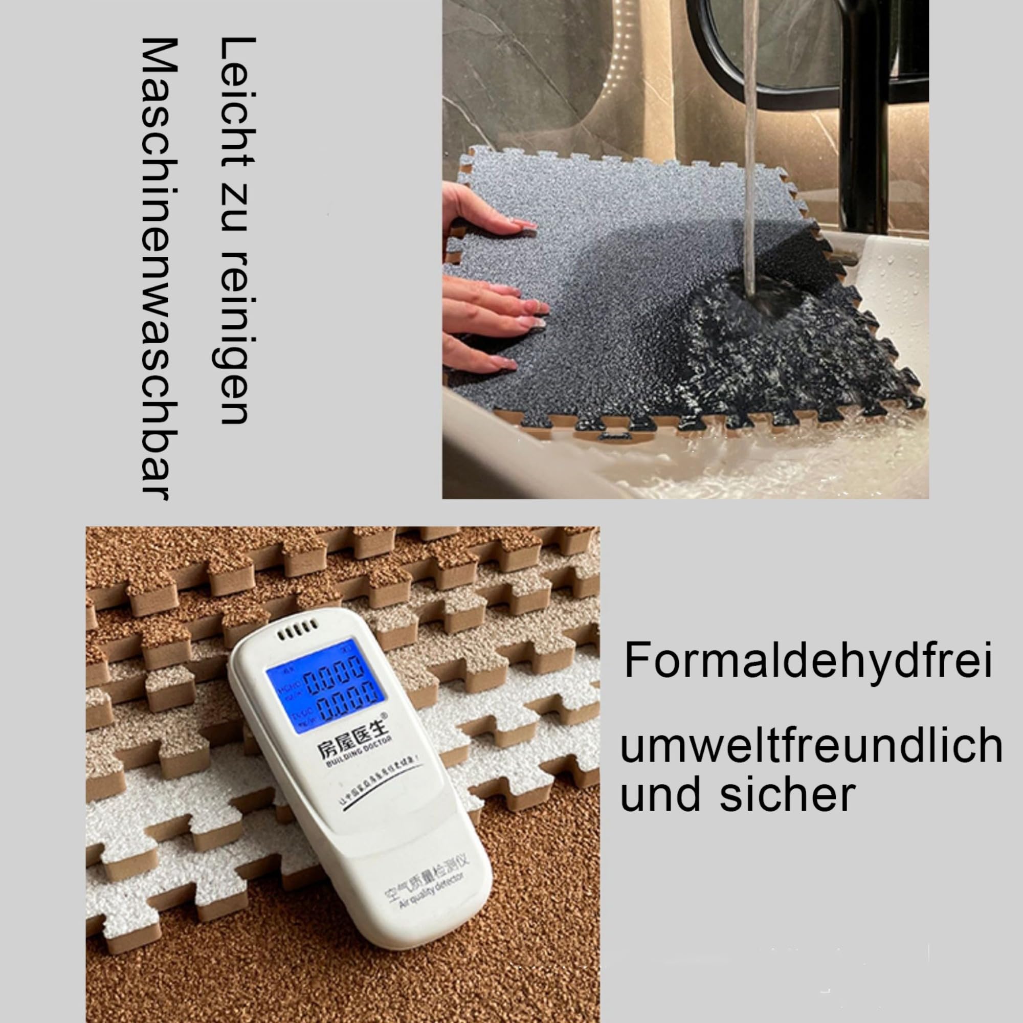 10 Stück Puzzleteppich, 30x30 cm Puzzle Teppich Matte, Wildleder Anti-Rutsch Schaumstoff-Bodenmatten für Schlafzimmer, Wohnzimmer (Dunkelgrau + Hellgrau)