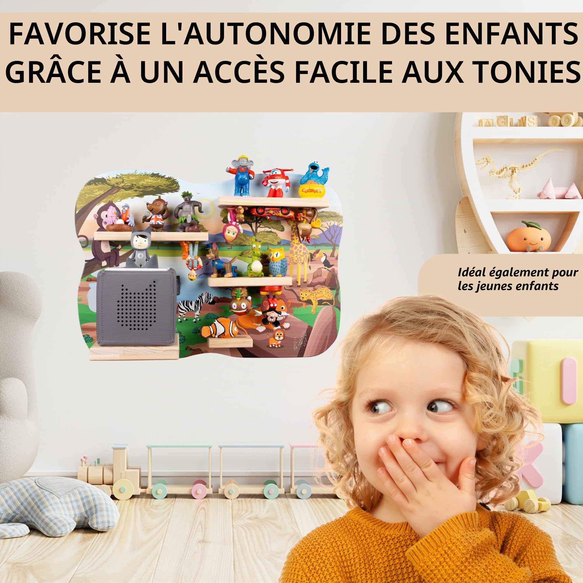 bunnyboo Toniebox Étagère pour Toniebox et figurines, suffisamment d'espace pour jusqu'à 32 figurines auditives Tonie Safari, qualité certifiée, pour garçons et filles
