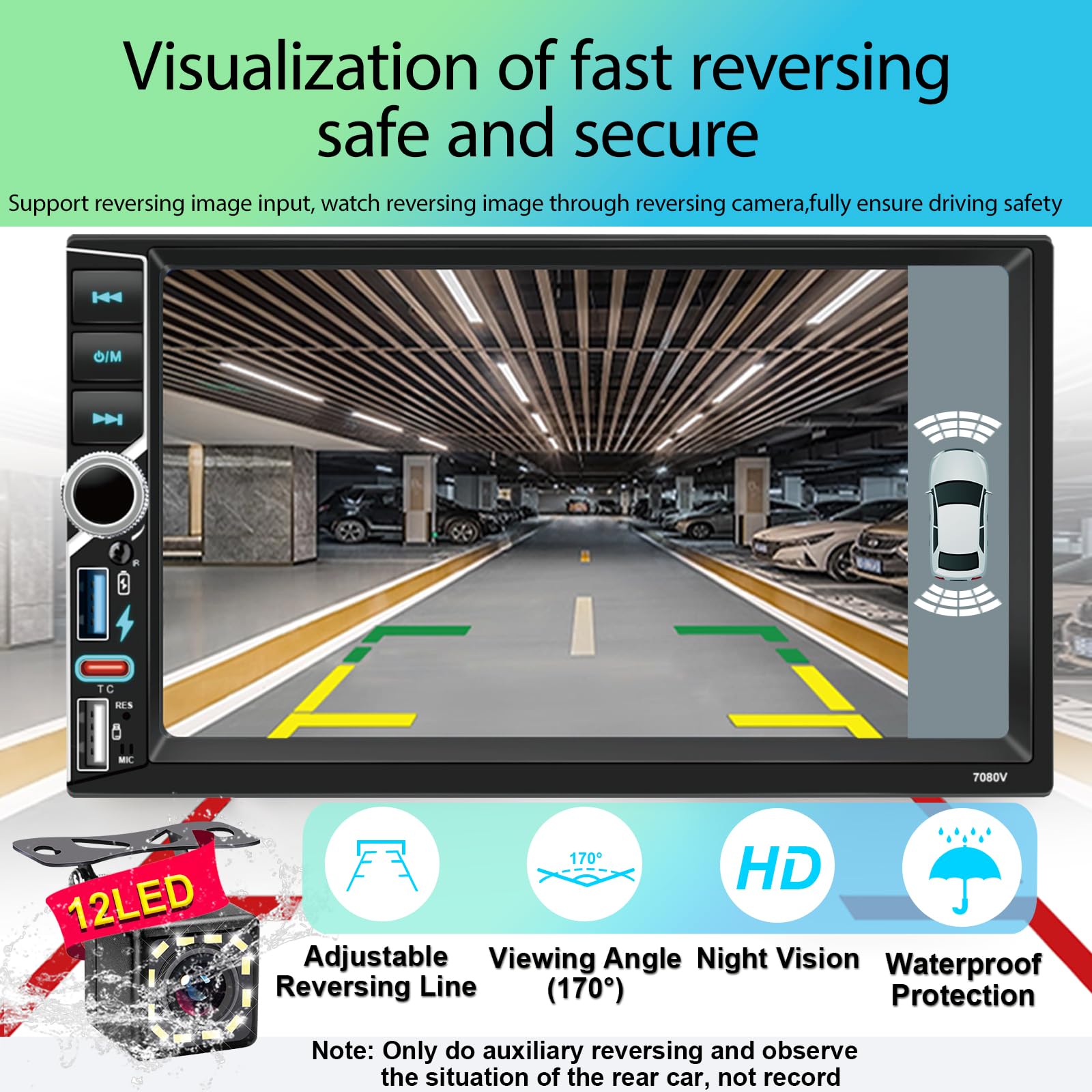 Autoradio 2 DIN BT Autoradio Car Play Voiture avec sans Fil carplay & Android Auto,Double Din 7 Pouces HD Écran Tactile,RDS Radio FM/Type C/Charge Rapide/Microphone/Caméra de recul