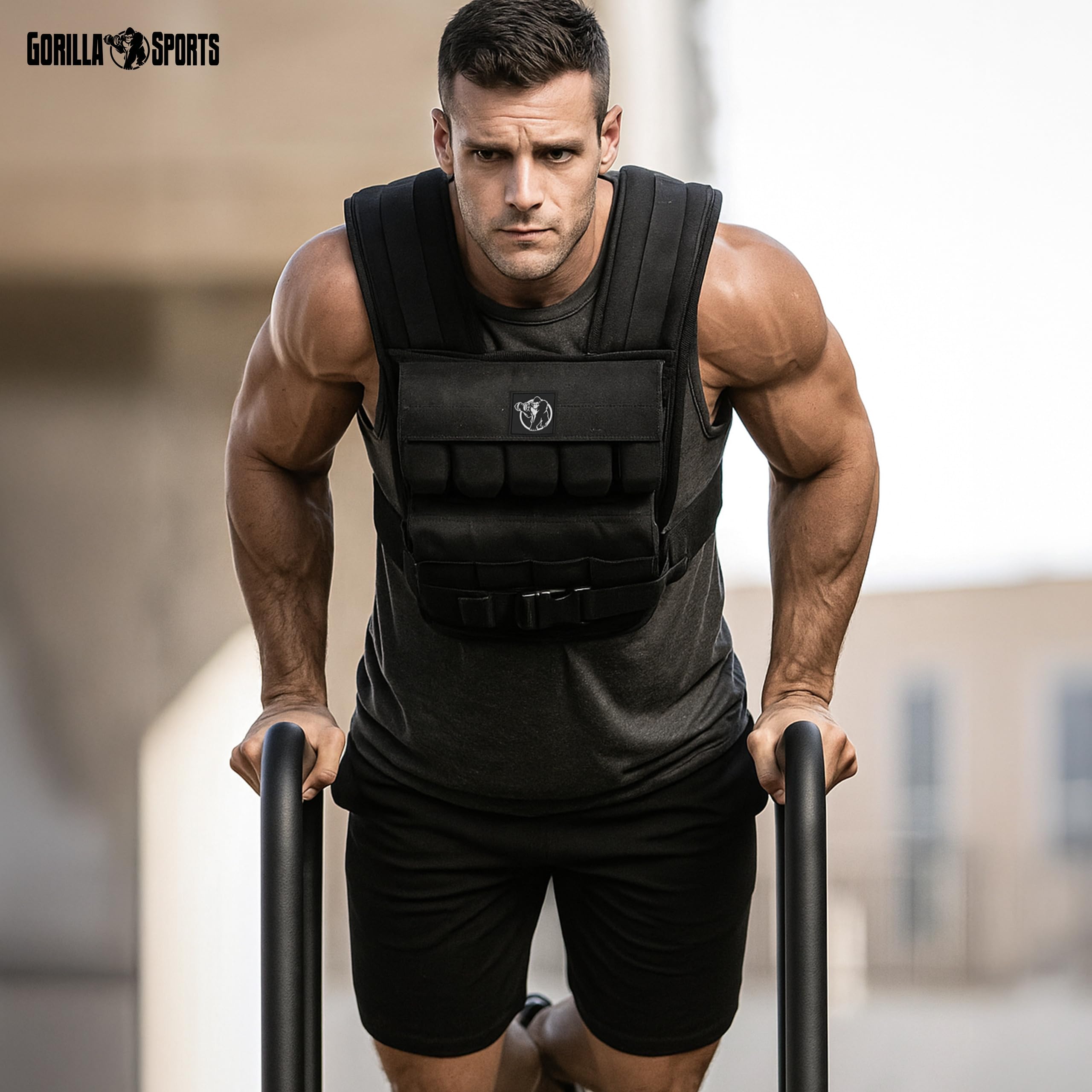 GORILLA SPORTS® Gilet Lesté - 10/20/30 kg, Ajustable, Fer, Mousse TPE, Nylon, Modèle Universel, Noir - Poids Musculation, Weighted Vest, Accessoire Sport pour Homme et Femme, Sport Maison