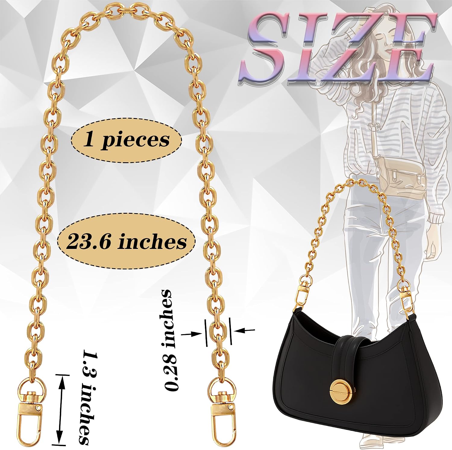 1 Pcs Purse Chain Strap Cross body Chain Strap Replacement Chain for Handbag Shoulder Bag Purse(23.6 Inches/60cm-O chain 0.28 Inch, Gold) image 2