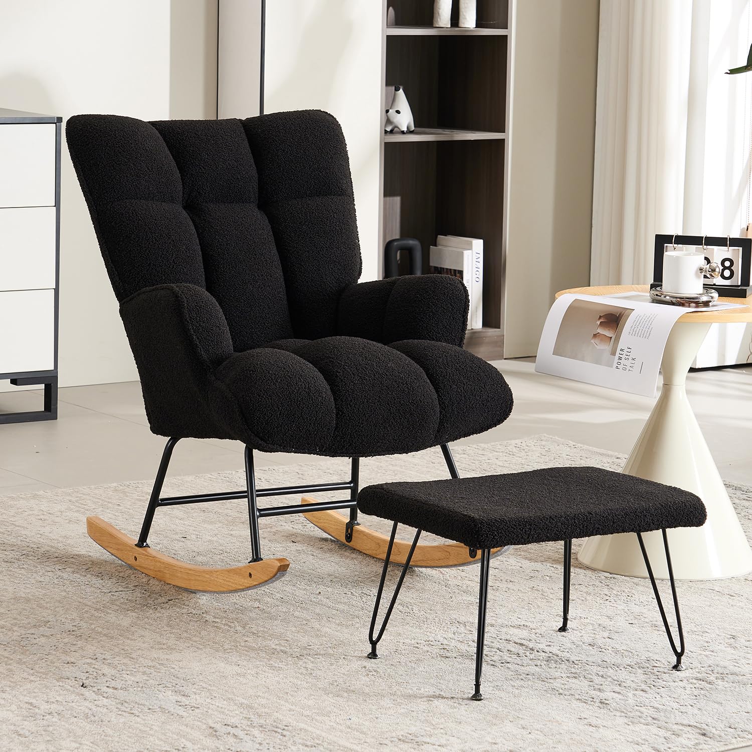 Amazon｜2024新登場 ロッキングチェア(オットマン付き) 育児室