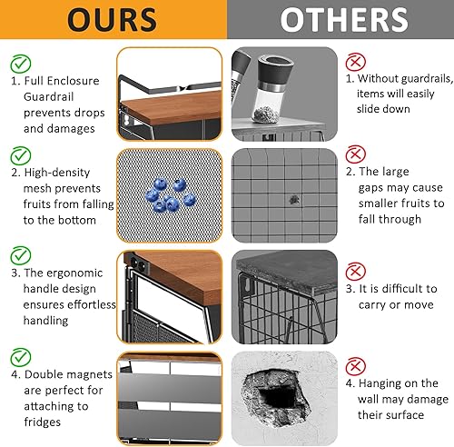 Miniatura 3 de Homecor Estante magnético para refrigerador, cesta de frutas y verduras, estantes magnéticos de gran capacidad para especias laterales del