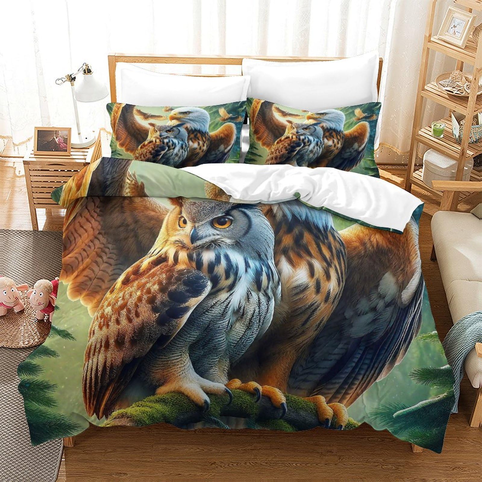 Housse de couette 3D animaux anti-plis en microfibre douce avec taies d'oreiller 260x220
