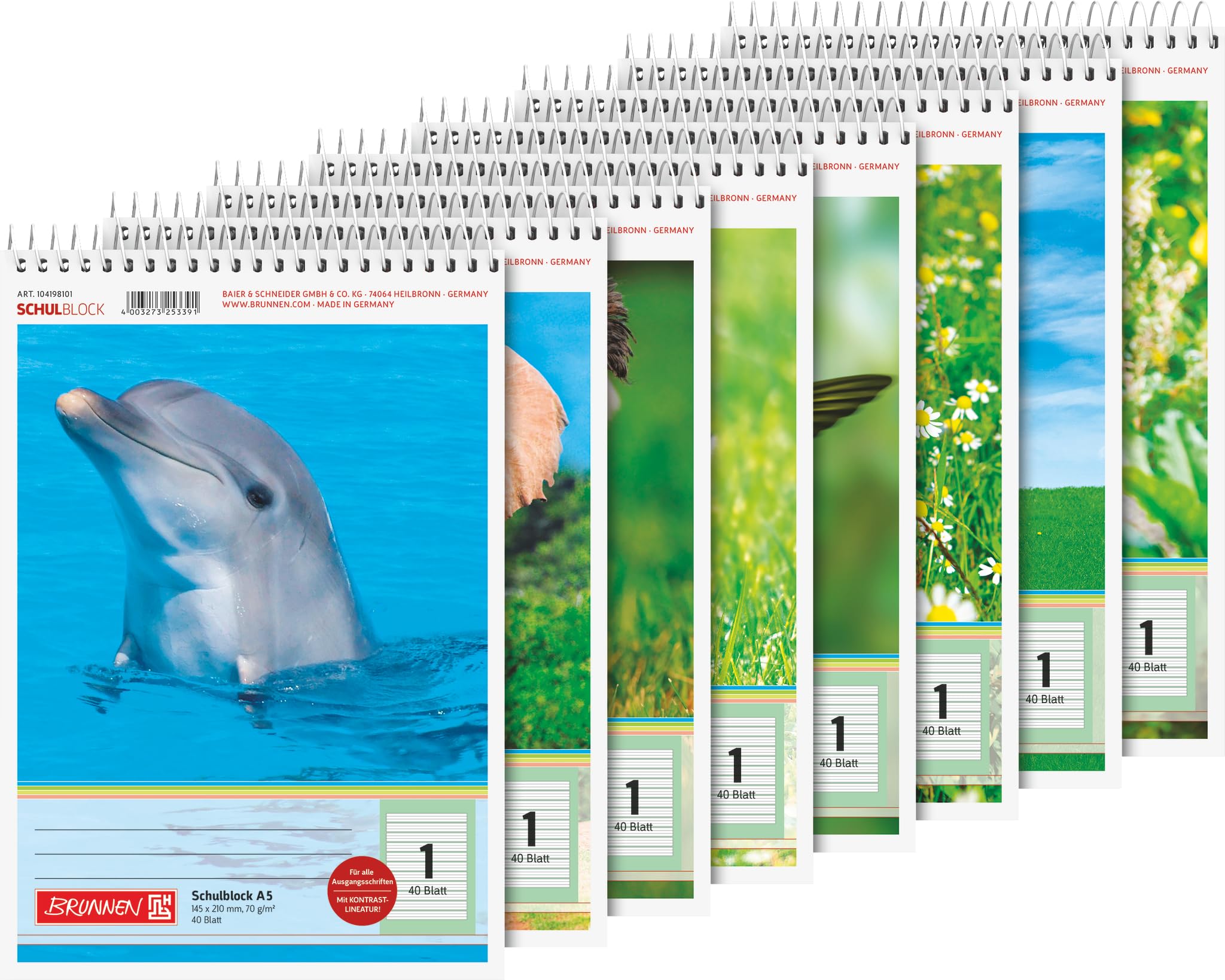 BRUNNEN School Notepad | A5 Ruling Style 1, 40 Sheets, Multi-Coloured