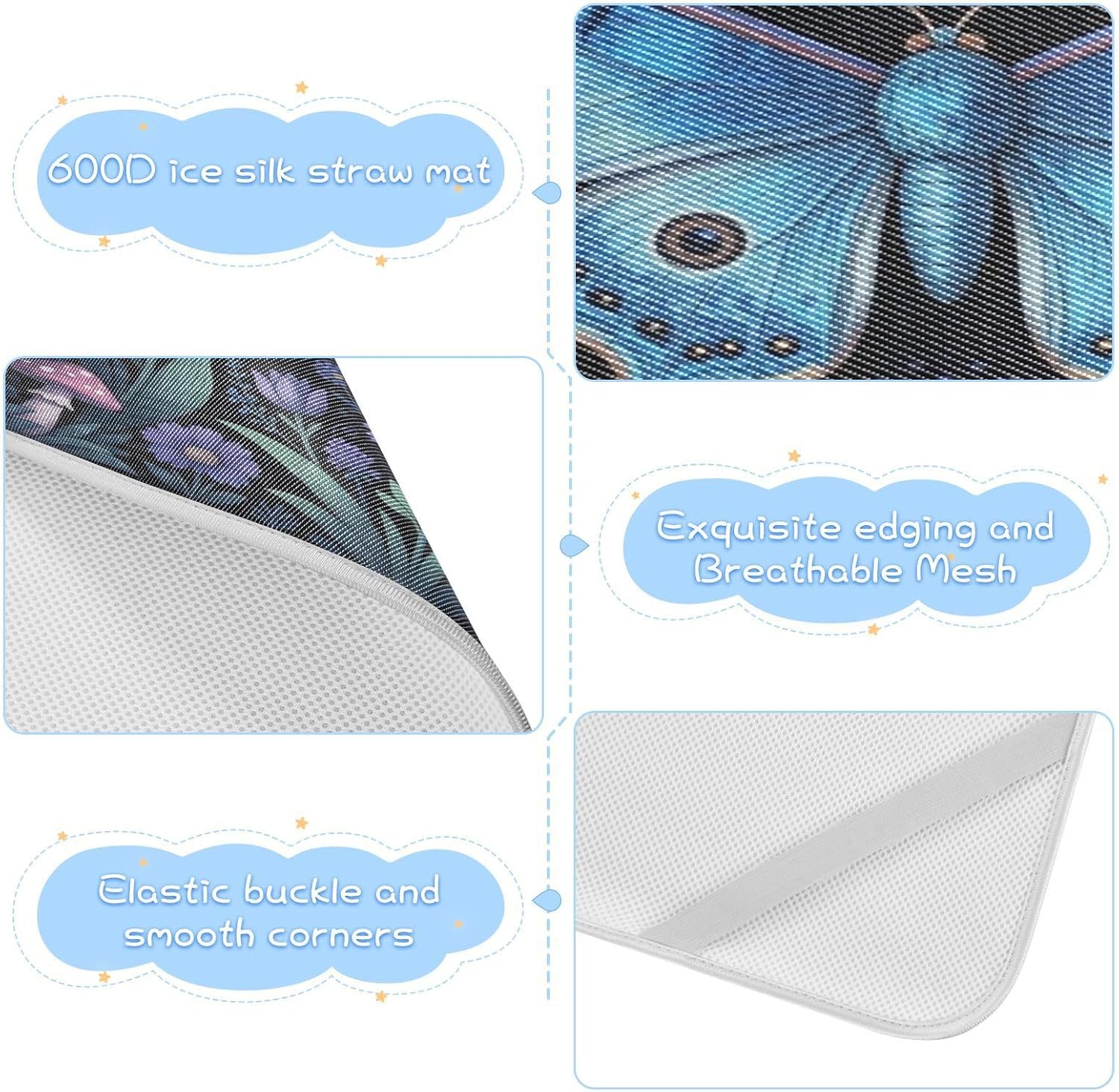 Cooling Baby Bassinet Mattress 28" x 52" Reusable Witchy Blue Butterfly Mushroom Flower Pads for Bed Washable for Kids, Adult