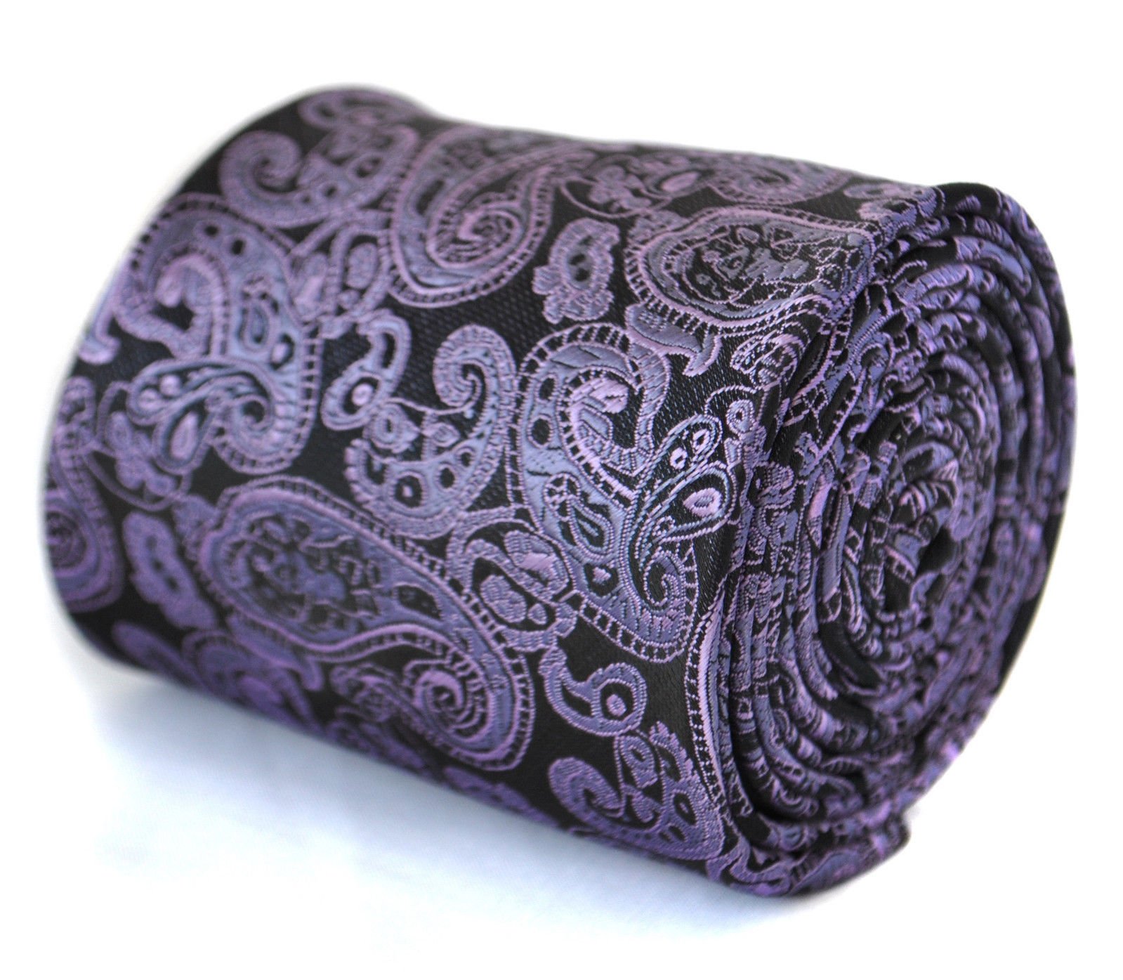 Frederick Thomas Men’s Purple and Black Paisley Pattern Tie – Classic 8cm Width, 147cm Stylish Men’s Neckwear Ideal for Office Wear, Formal Events, Weddings, Dinner Parties