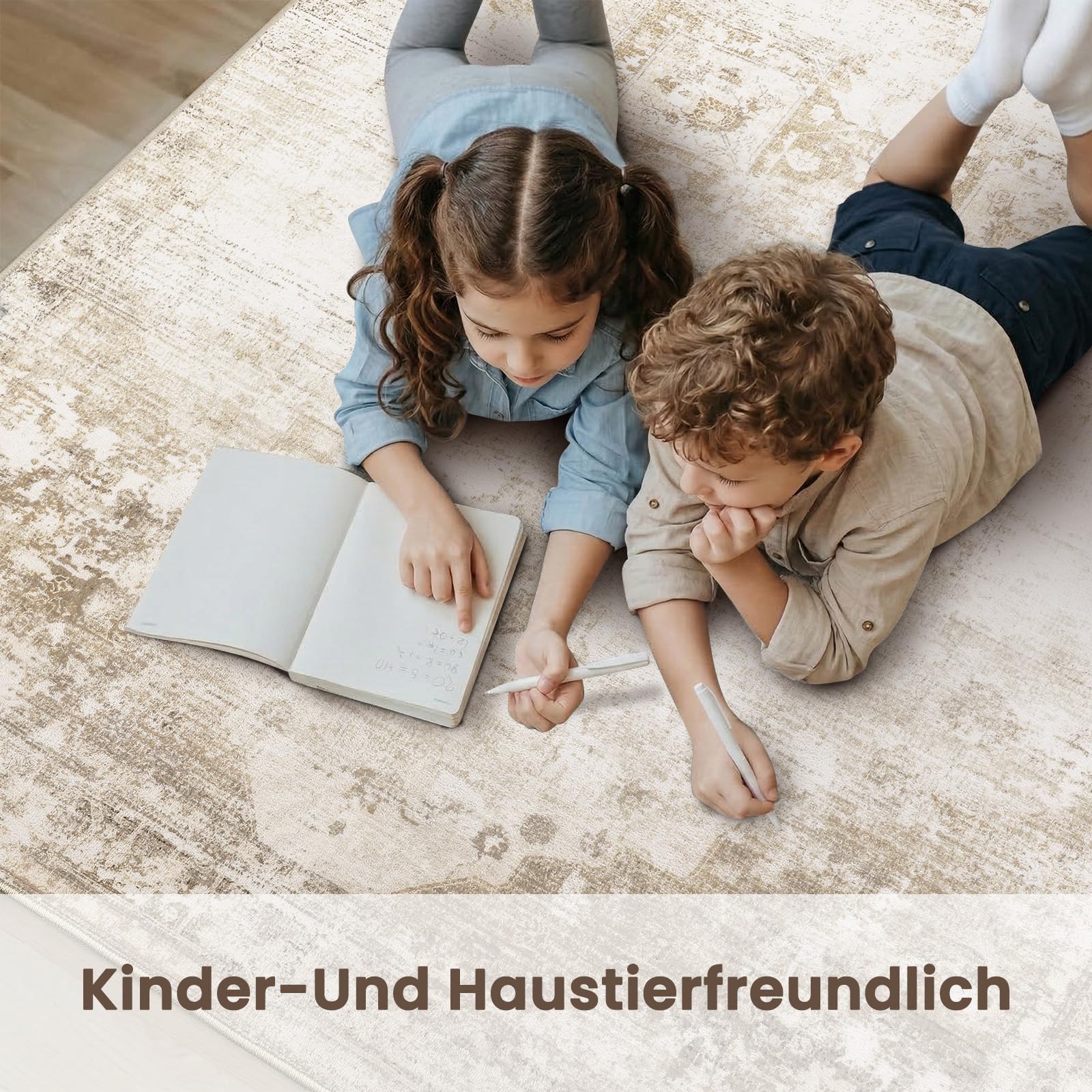 Sour Lemon Orientalischer Vintage Teppich Wohnzimmer 160X230cm Beige Carpet | Persischer Rug Retro Boho Kurzflor Flauschig Waschbar Großer Teppiche Gegend Modern Rutschmatte Für Schlafzimmer Esszimmer