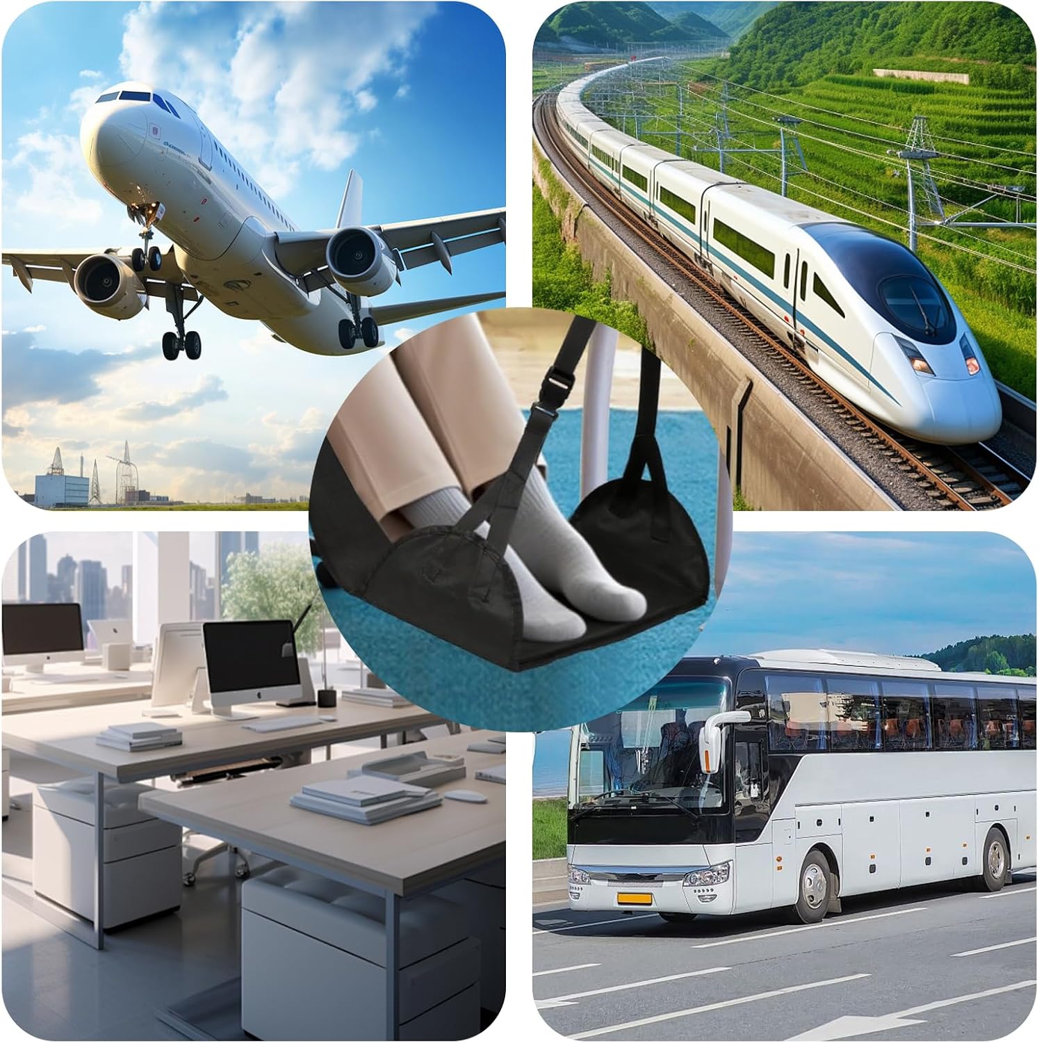 2 Pcs Length Adjustable Airplane Foot Hammock Foot Rest Sling for Travel Airplane Flights - Image 7