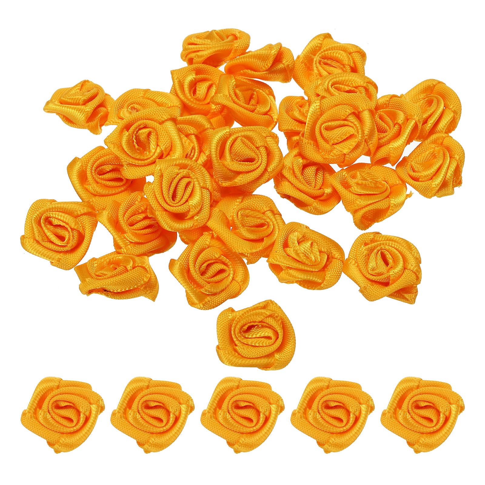 PATIKIL 0.6" Mini Satin Ribbon Roses, 30 Pcs Tiny Fabric Flowers Embellishments Rosettes Applique for DIY Crafts and Wedding Yellow