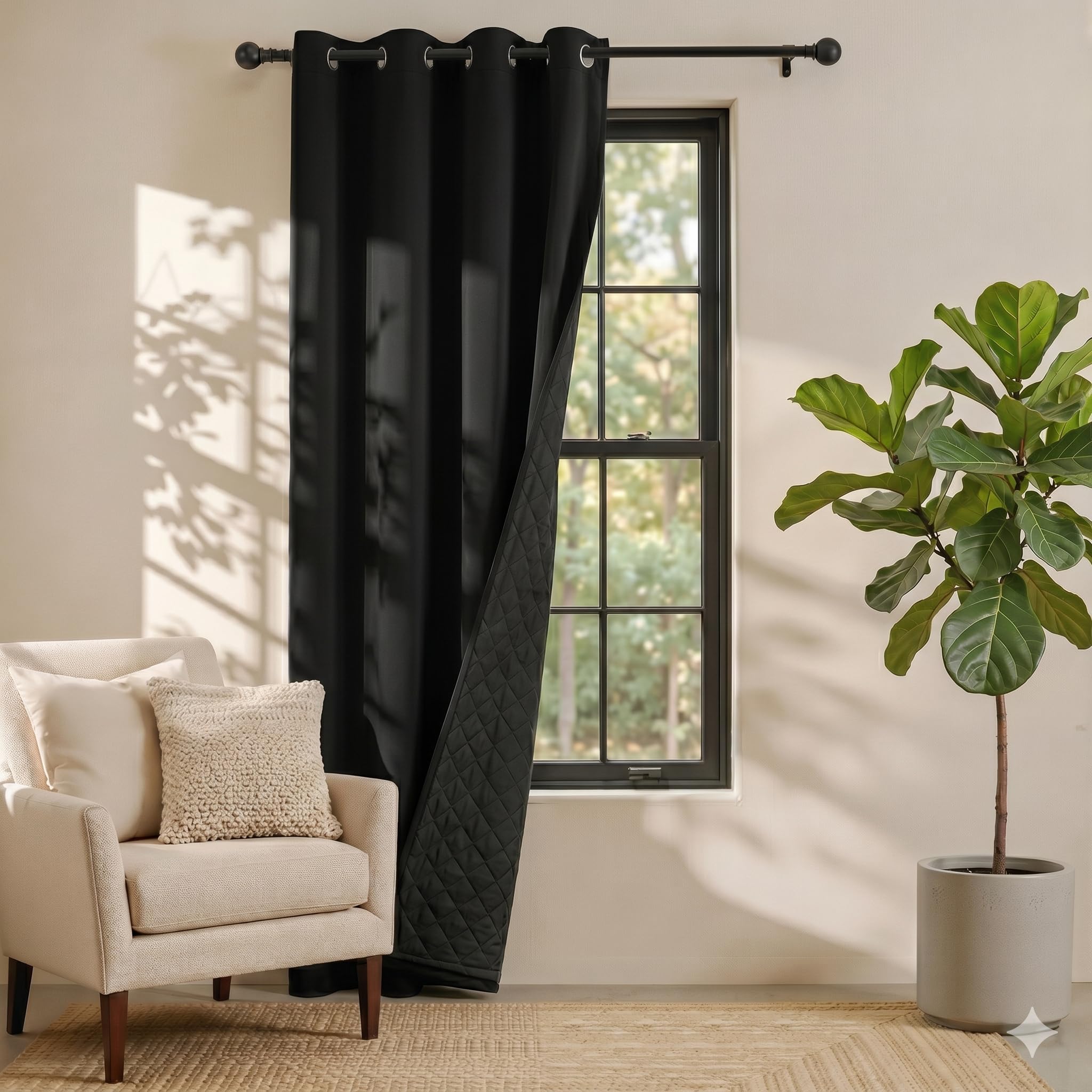 PONY DANCE Thermal Door Curtain - 100% Blackout Eyelet Double Layer with Quilted Lining, Extra Long Winter Front Door Blocker for Bedroom, 52x90 Inch Drop (132x229 cm), Black, 1 Panel — image 1