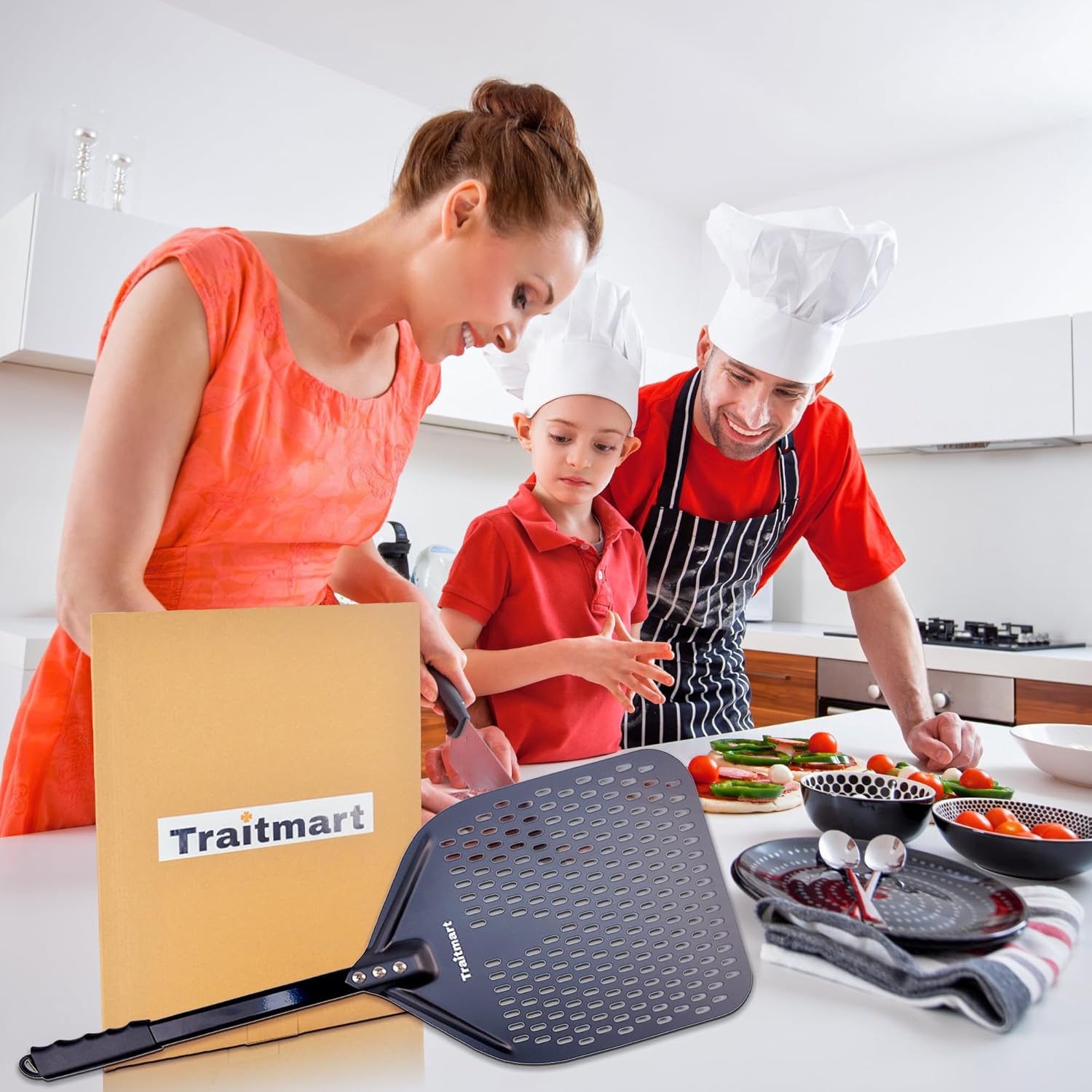 Pizza Turning Peel, Lightweight Metal Spatula for Oven, Non-Stick Turning Board with Detachable Handle for Easy Storage, Perforated Aluminium Paddle for Pizza, Bread, and Pastry