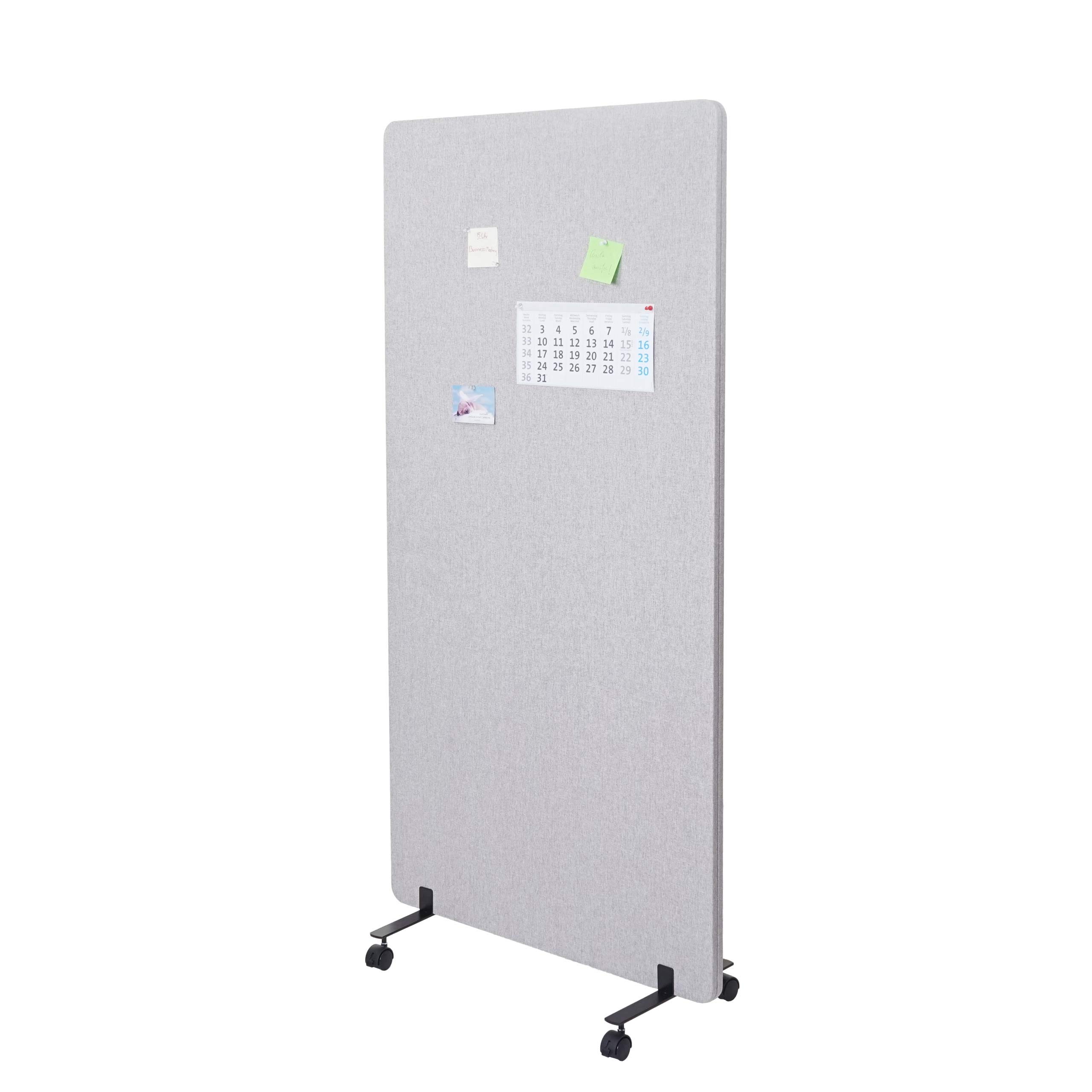 Divisorio mobile privacy fonoassorbente bacheca ufficio HWC-G77 tessuto 167x80cm grigio