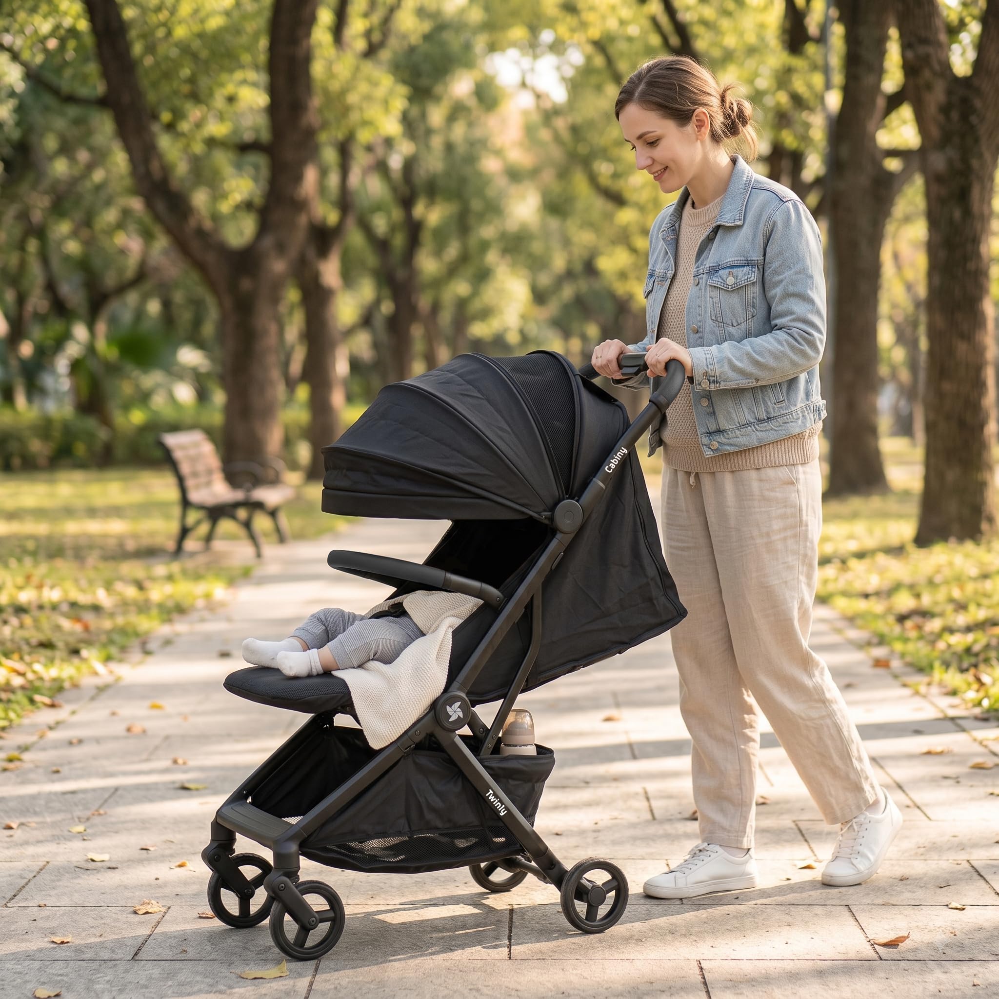 Twinly Cabiny Silla de Paseo Ligera Cabina Avión hasta 22 kg, Negro