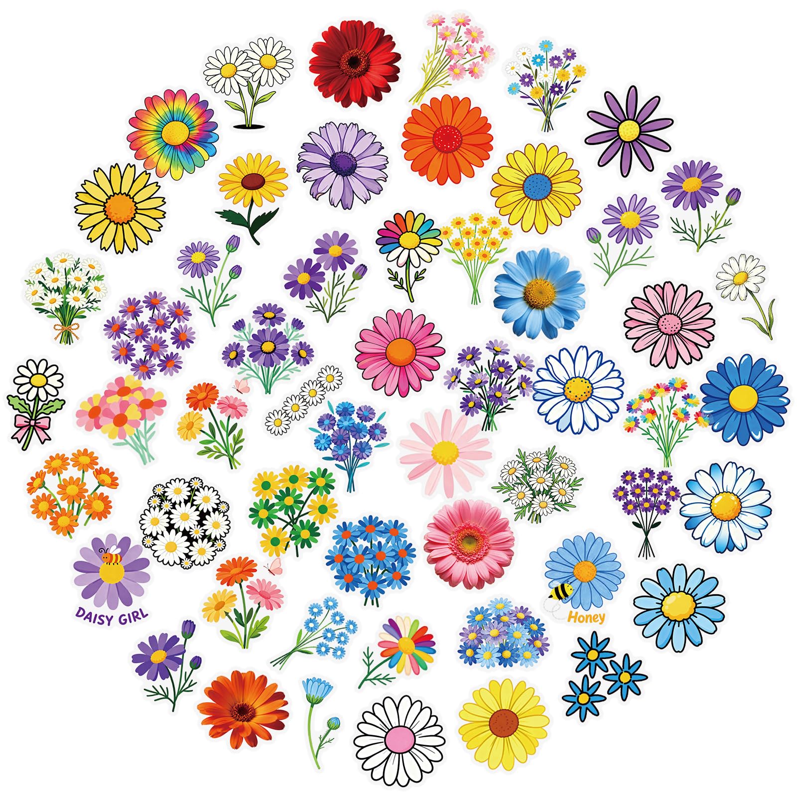 Daisy Floral Stickers 56 Pcs,Aesthetic PET Decals for Journals — image 1