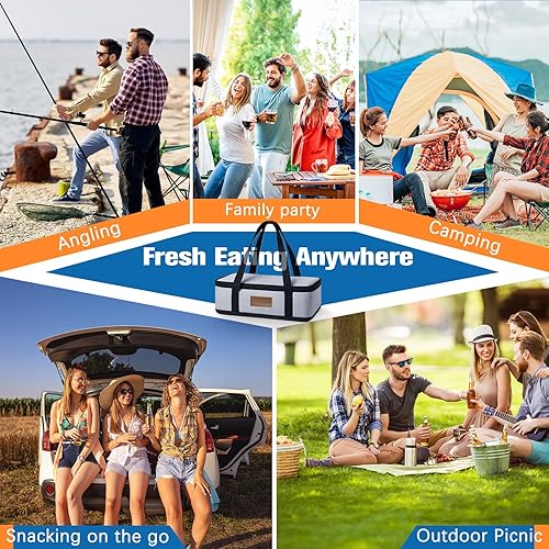 Miniatura 8 de Contenedor portátil refrigerado para aperitivos, bolsa aislada para mantener la comida caliente, bandeja de servir dividida con 12 compartimentos,