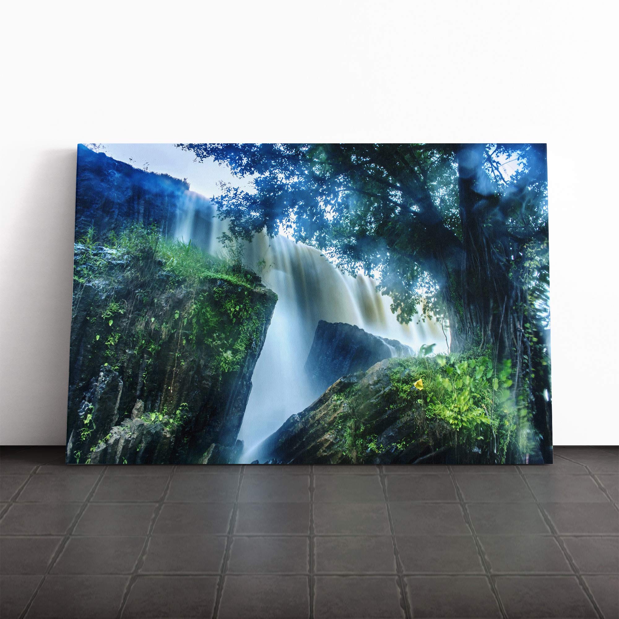 Landscape Waterfall (9) Canvas Print | Gallery Wrapped 30mm Frame Wall Art | 20x14 inches | Ready to Hang | Modern Landscape Picture | Living Room Bedroom Lounge Office