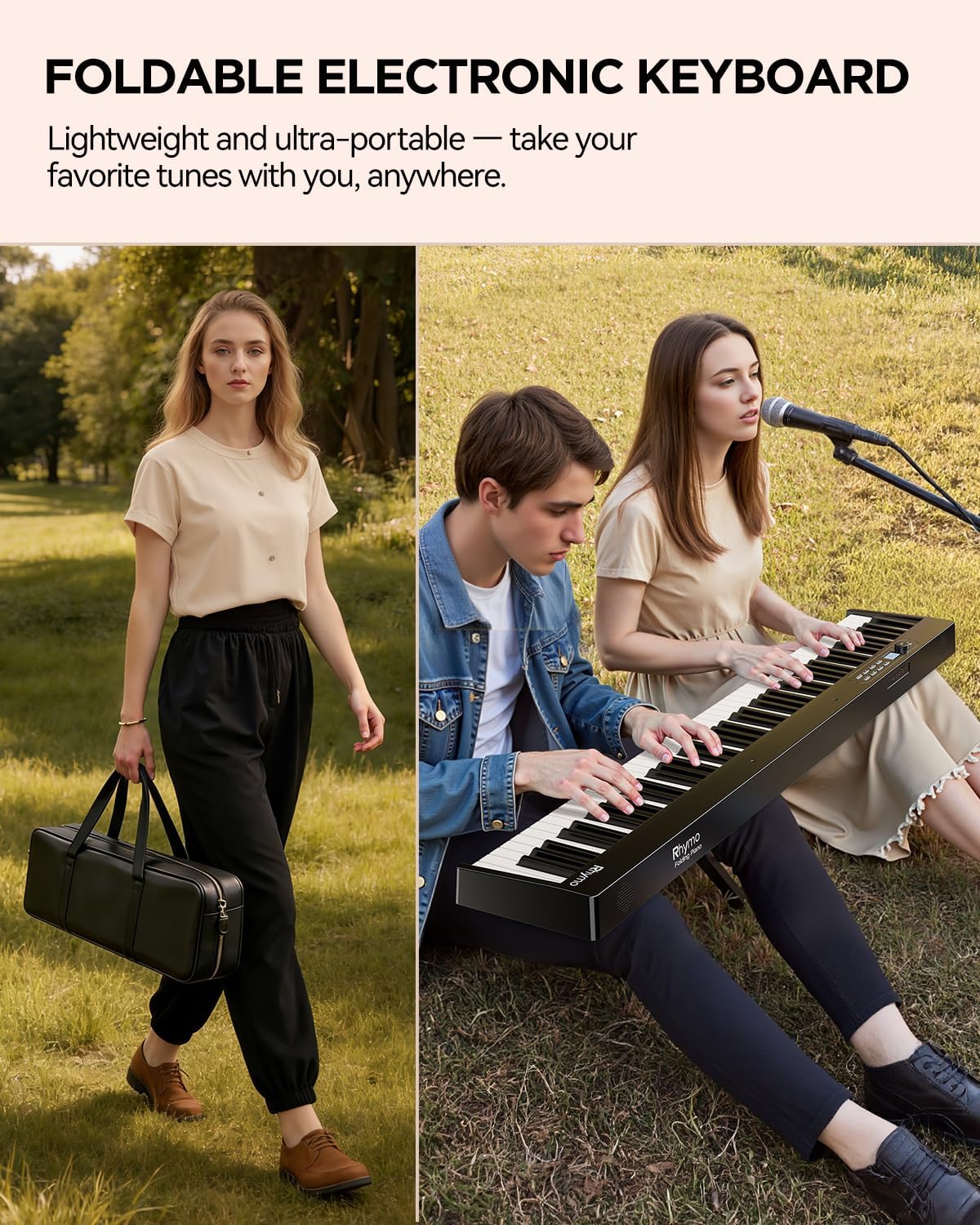 Rhymo Portable Piano Keyboard, 88 Key Semi-Weighted Folding Digital Piano | Full Size Travel Piano with LCD Display, Sustain Pedal & Earbuds for Adult Beginners - Image 6