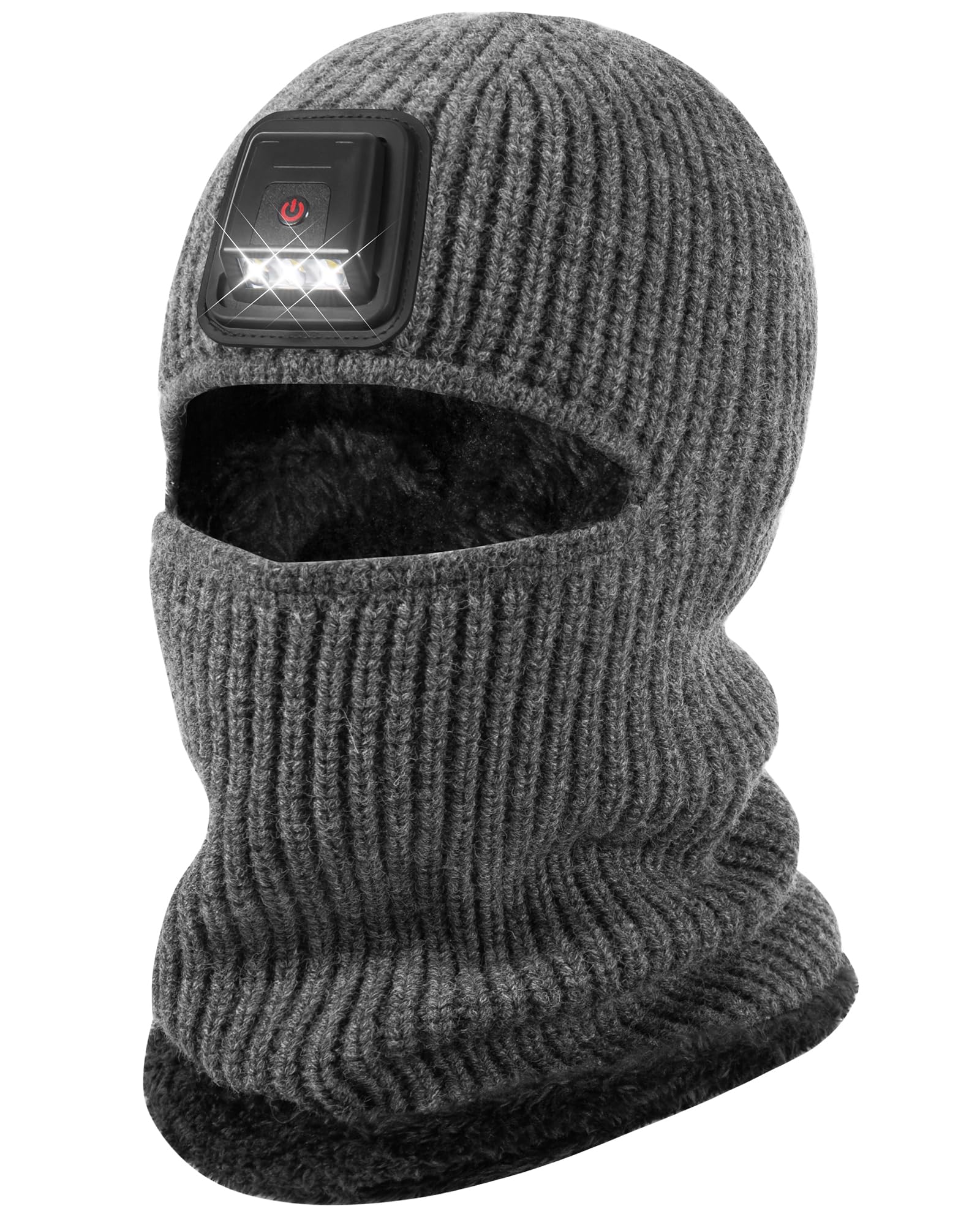 Winter Balaclava Knitted Ski Mask with LED Light - Fleece Lined Full Face Cover Windproof Snow Mask for