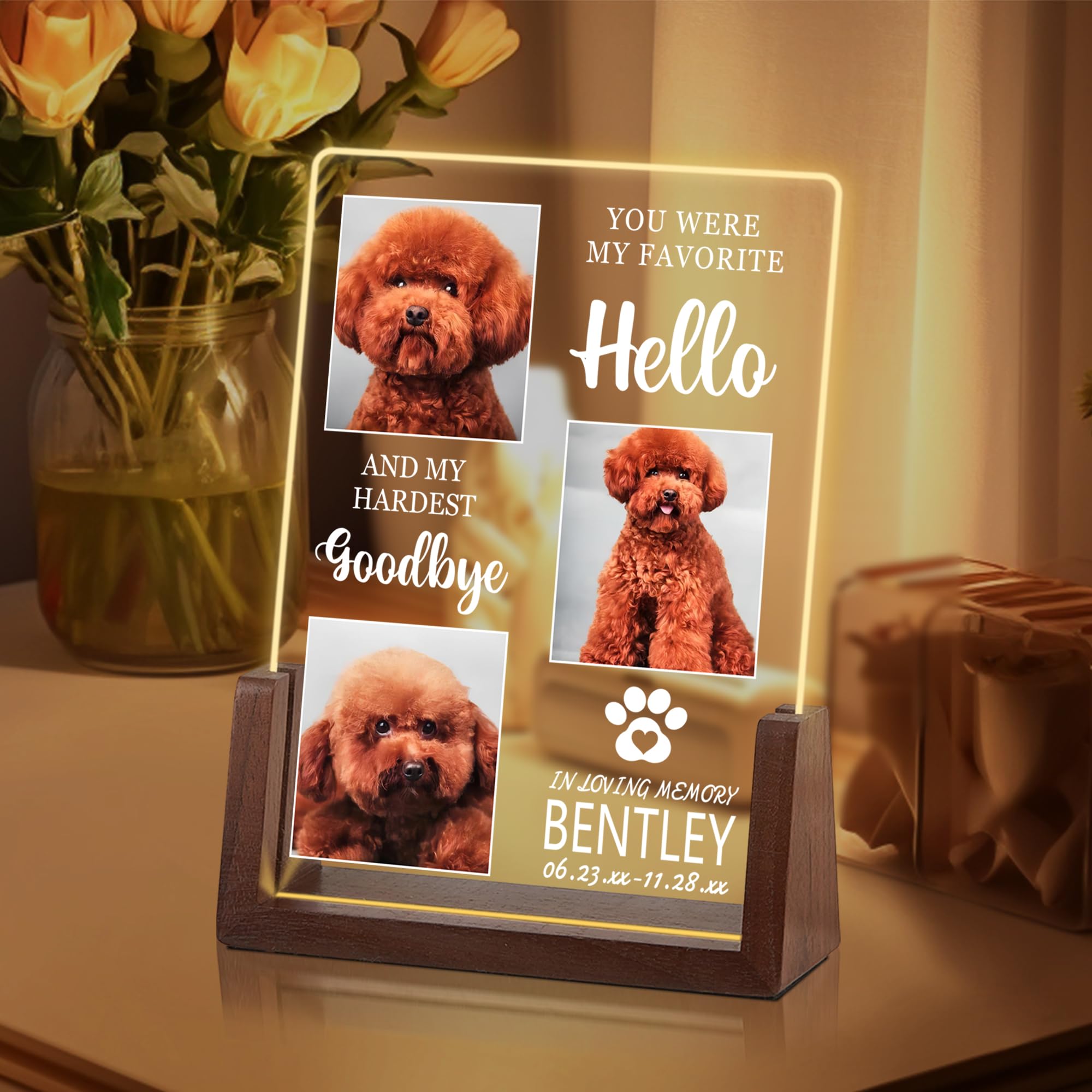 Pet Memorial Gifts for Dogs, Dog Memorial Gifts for Loss of Dog, Dog Memorial Night Light, Cat Loss Sympathy Gifts, Custom Pet Memorial Acrylic Plaque