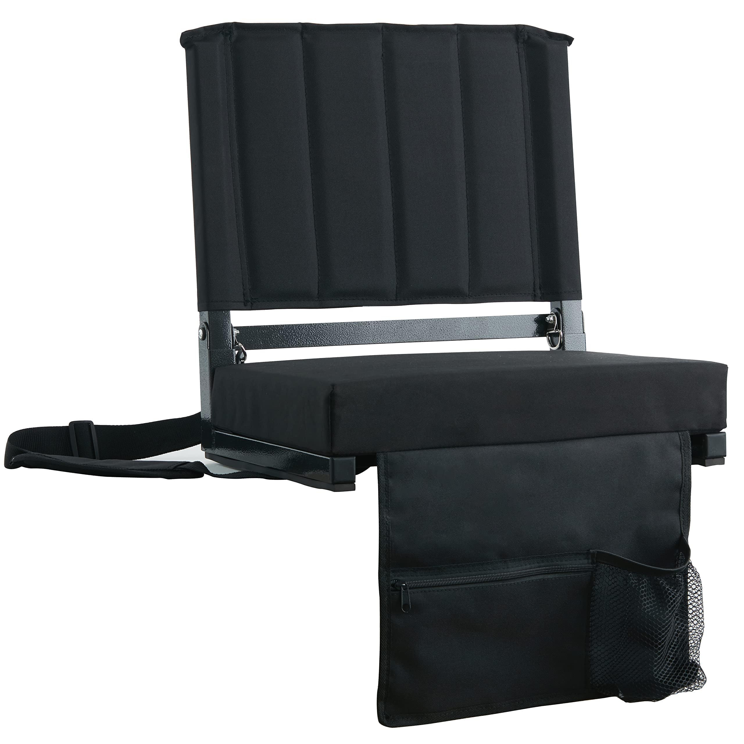 SPORT BEATS Stadium Seats with Back Support Bleacher Chairs with Back and Cushion Thick Padded Bleacher Seats Includes Shoulder Strap Black 2pcs