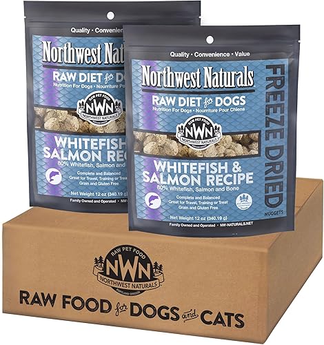 Northwest Naturals Alimento liofilizado para perros de pescado blanco y salmón - Nuggets de tamaño bocado - Sin granos, alta en proteínas, dieta