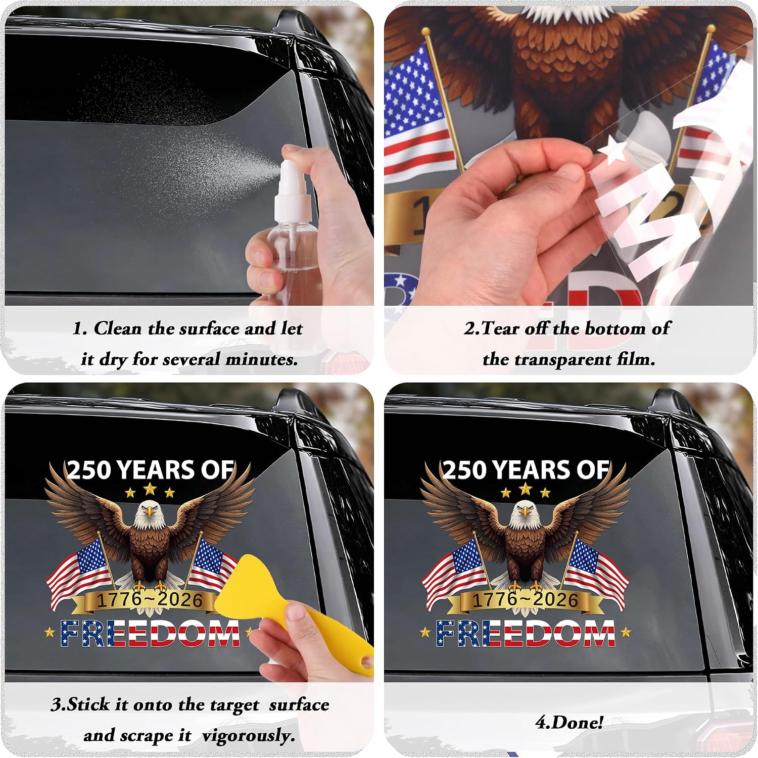 American 250th Anniversary Car Decal, 1776-2026 Patriotic Eagle & Flag Sticker, 12 in USA Semiquincentennial Merchandise Decal for Trucks, Windows, Laptops & Helmets