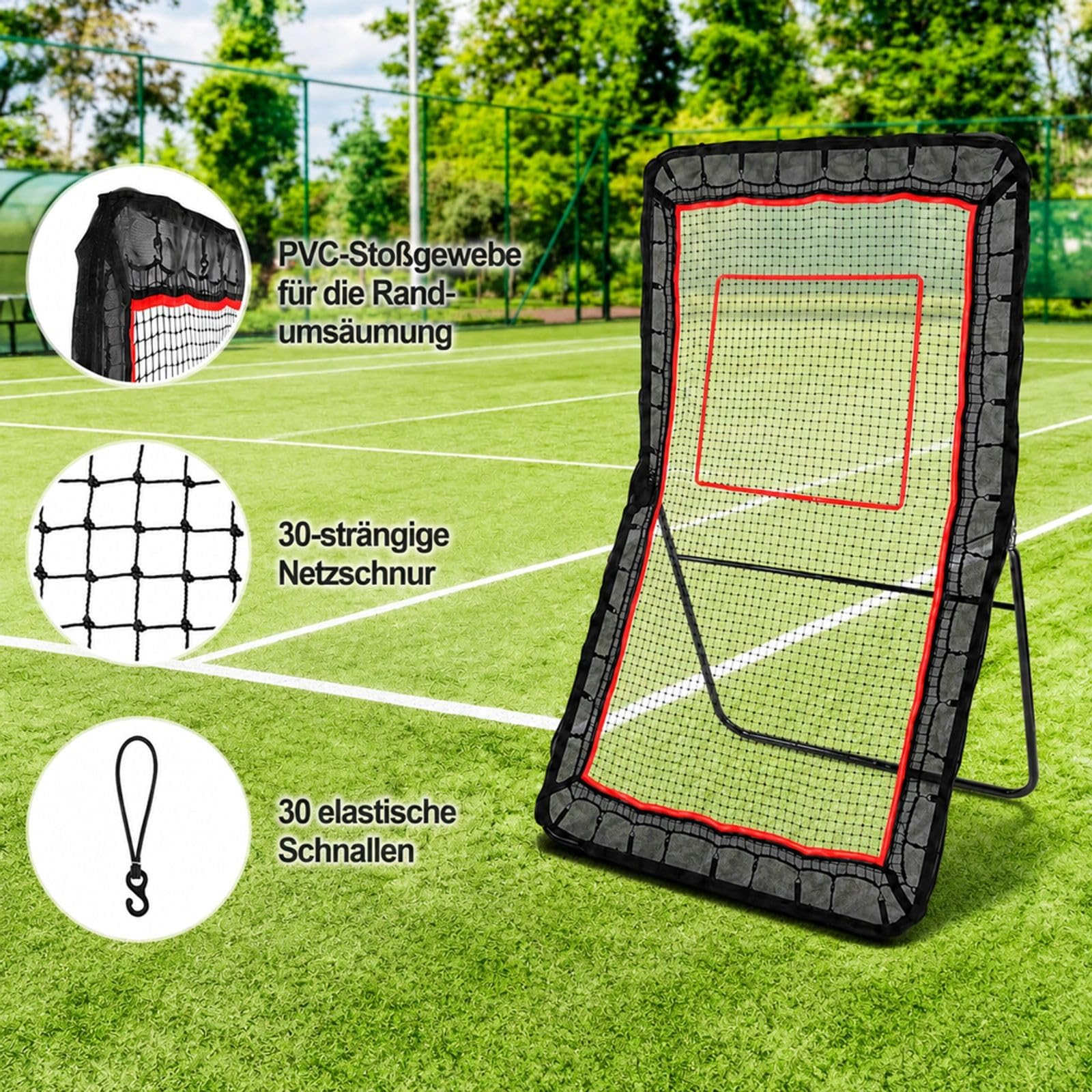 Multisport Rückprallnetz mit verstellbarem Winkel und Stahlrahmen für Fußball Lacrosse Volleyball Baseball Training drinnen draußen