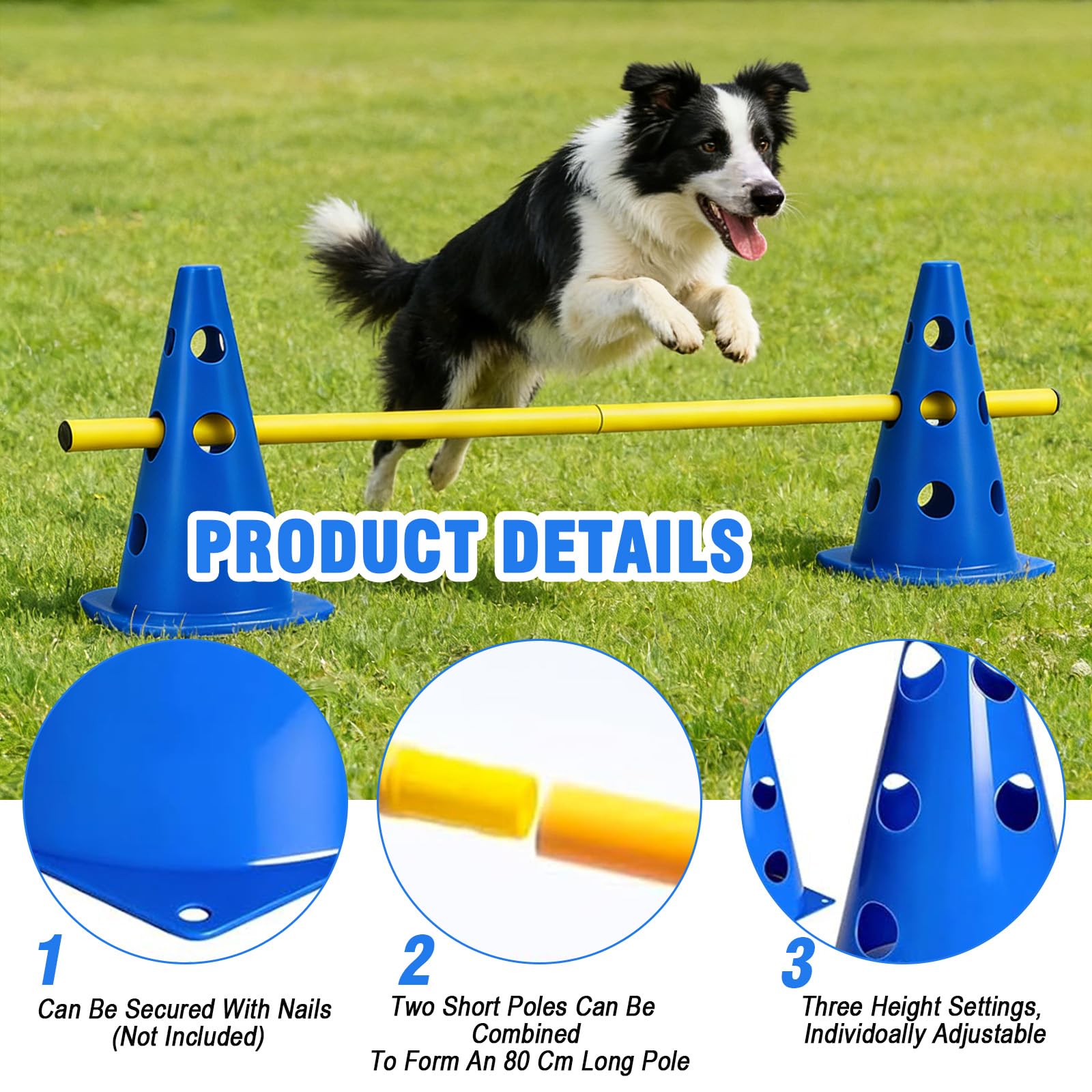 MeYuxg Agility Set para perros – Cavaletti – Juego de barreras ajustables para perros y niños, 23 cm de altura, 8 barras de 80 cm