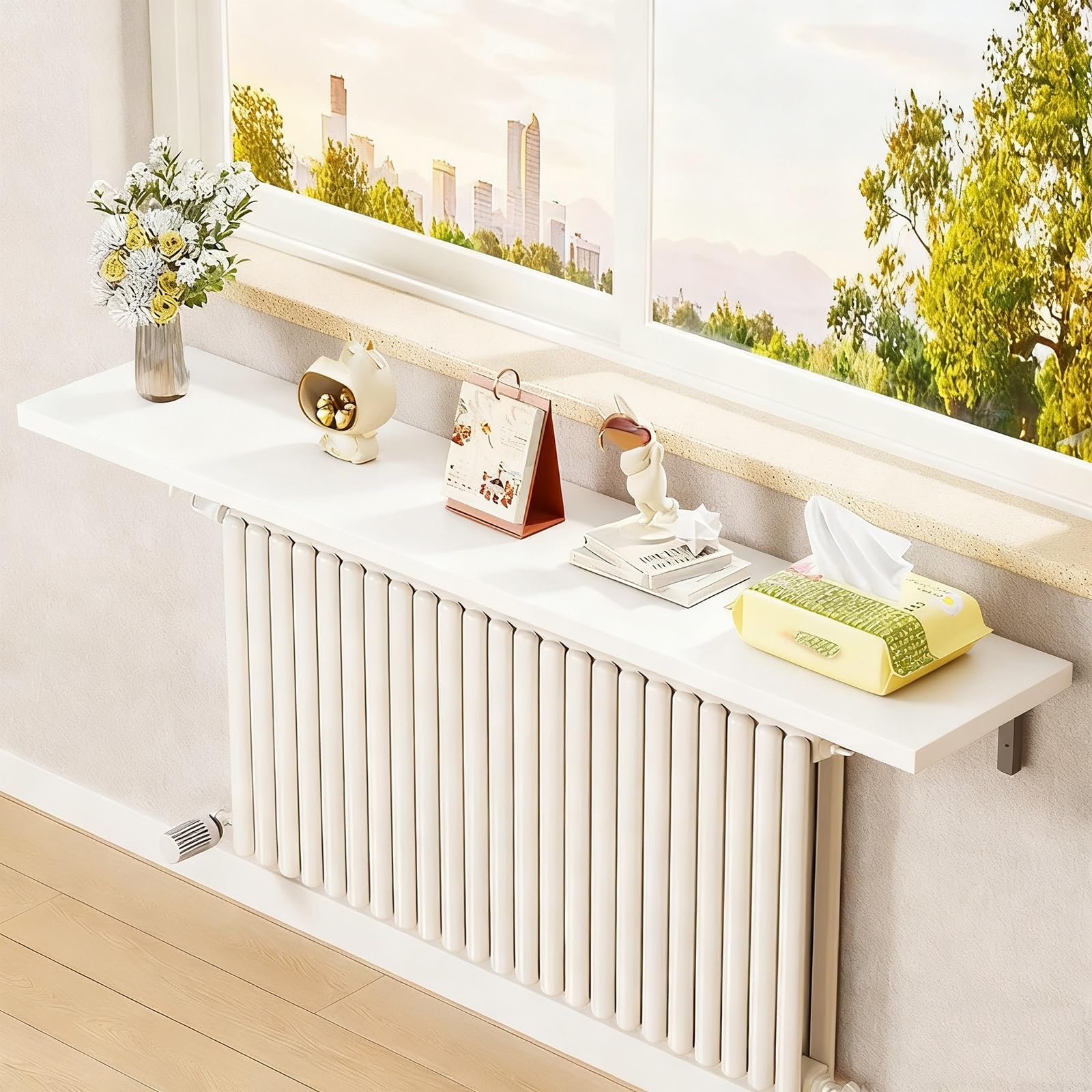 Étagère murale de radiateur en bois blanc haut de gamme avec console triangulaire