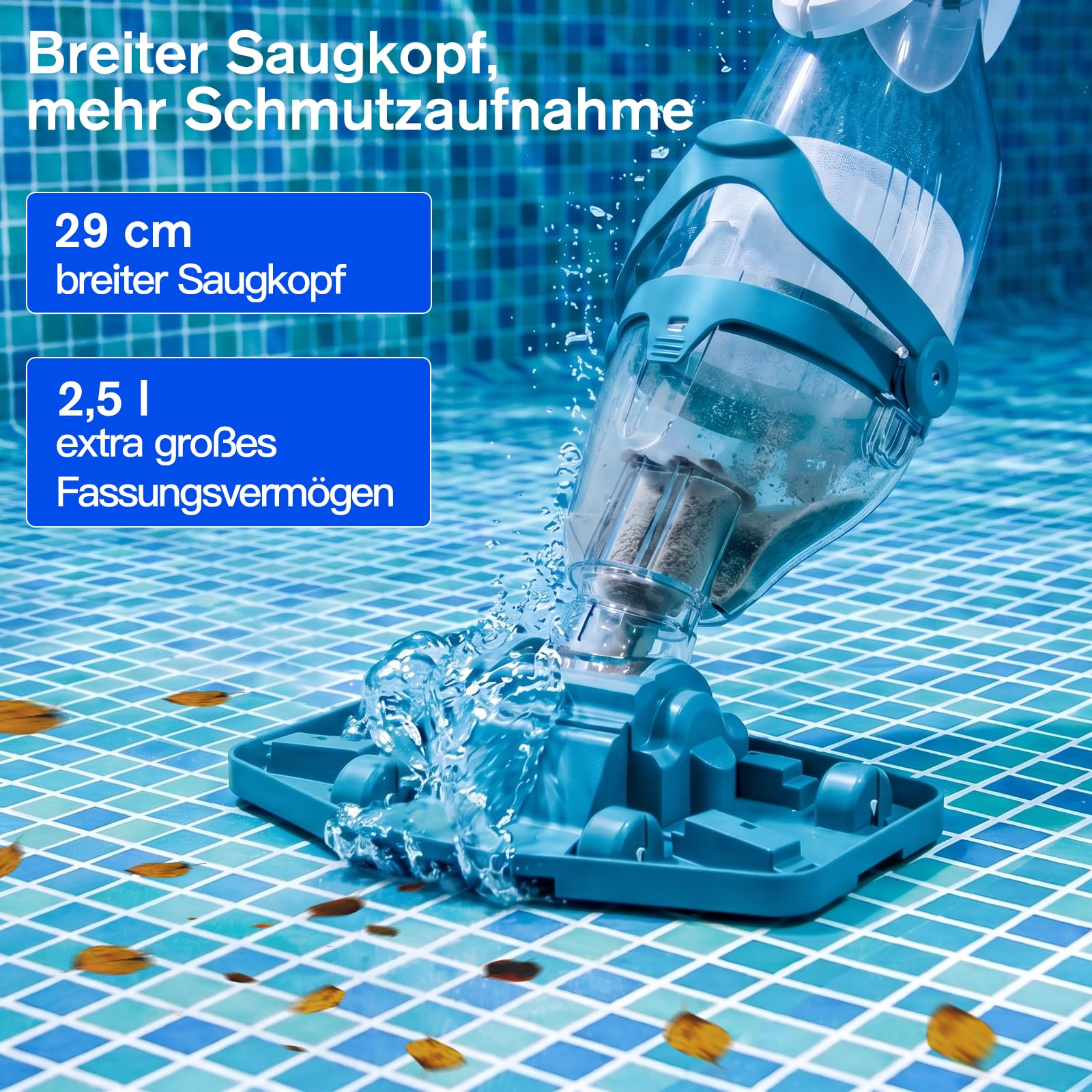 STARRYBOT Poolsauger Akku mit Teleskopstange, kabelloser Hand-Poolsauger mit 2 Reinigungsmodi, 72 l/min, 3 Filterbeutel, 60 Min Laufzeit, für Aufstellpool, Whirlpool & Spa, Blau