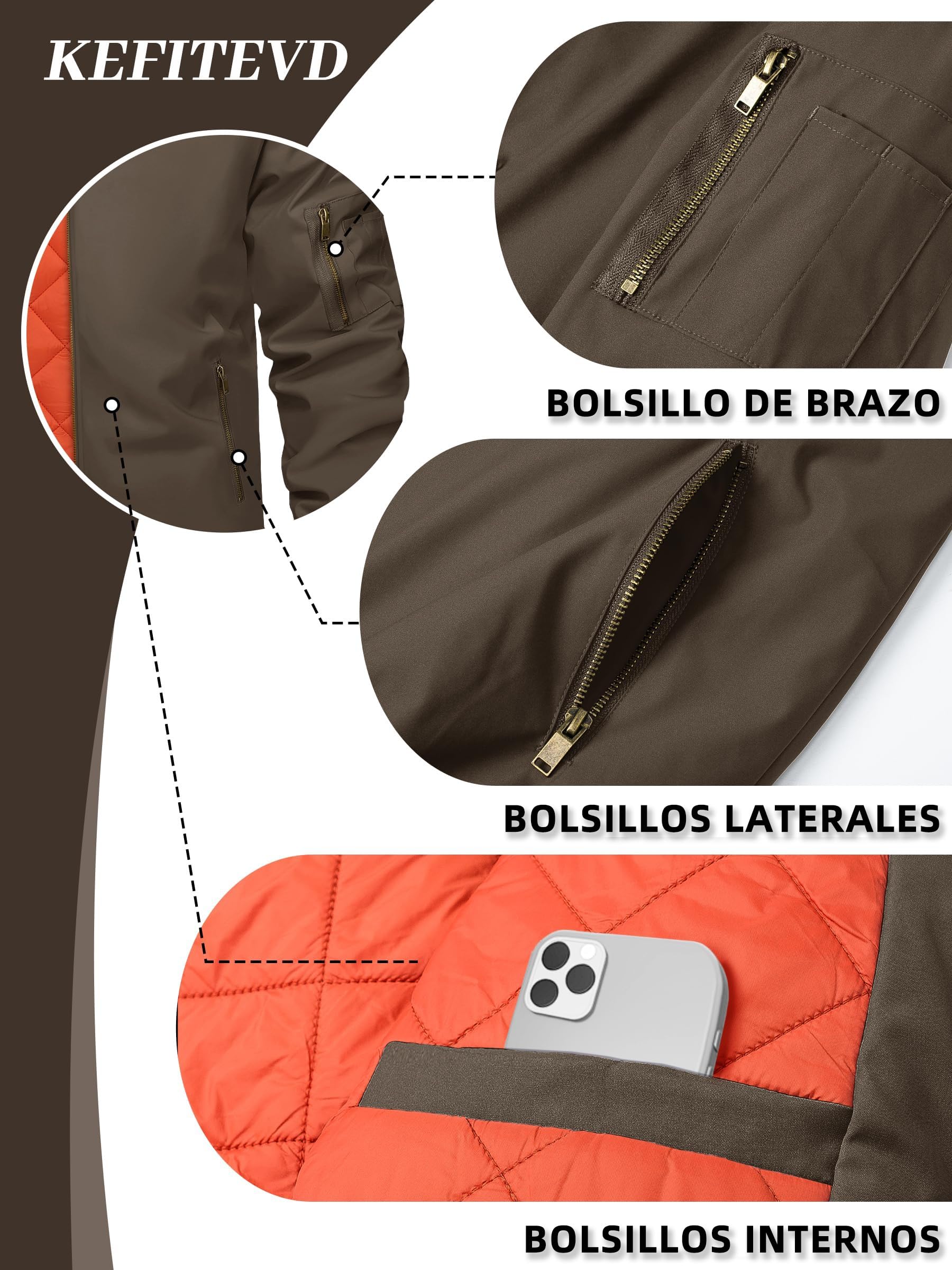 KEFITEVD - Giacca da baseball da uomo, invernale, retrò, militare, con tasche con cerniera