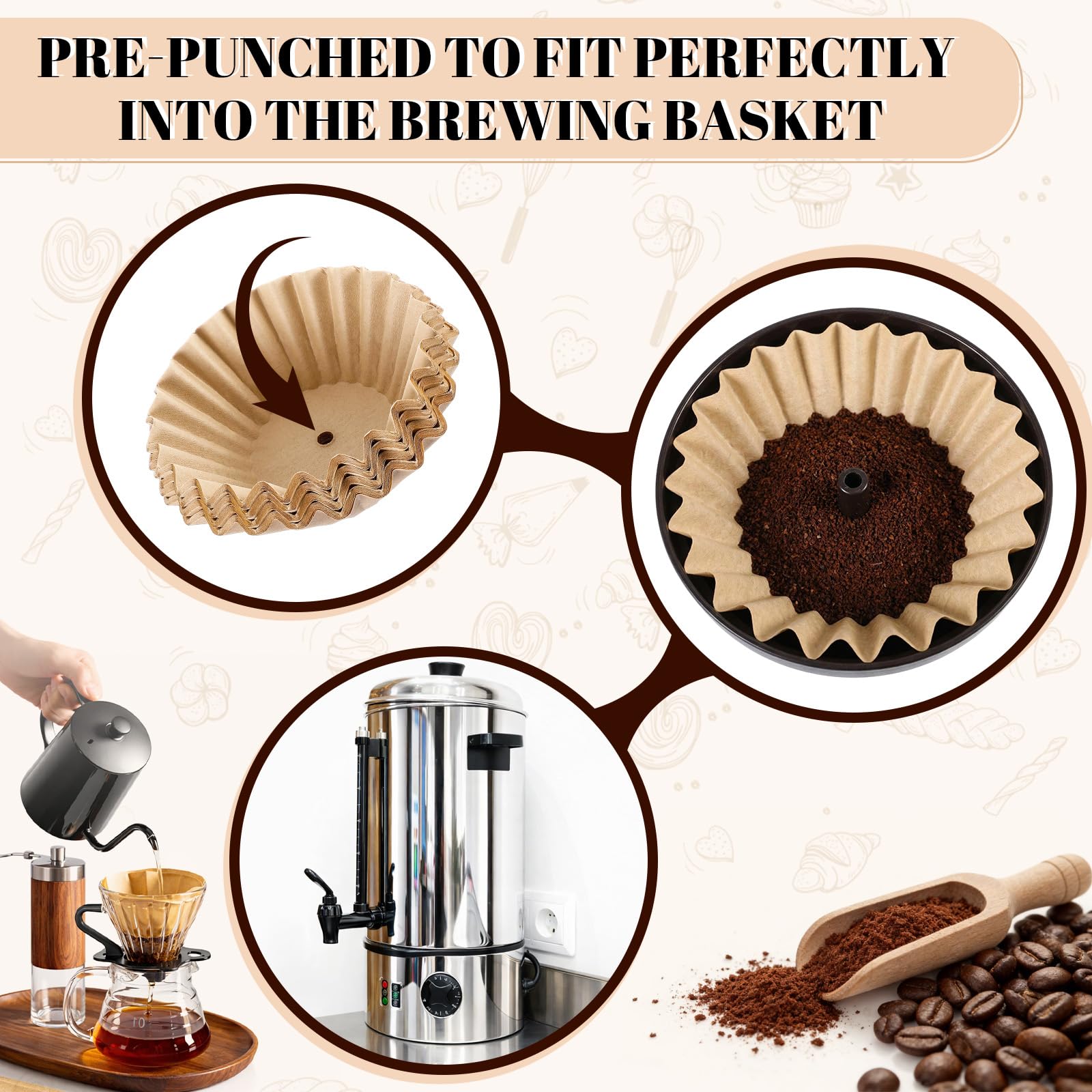 300 Stück Papier-Kaffeefilter, kompatibel mit Kaffee-Urnen und Heißgetränkespender für 45 Tassen, Einwegfilter für die meisten 30–50 Tassen großen Café-Maschinen