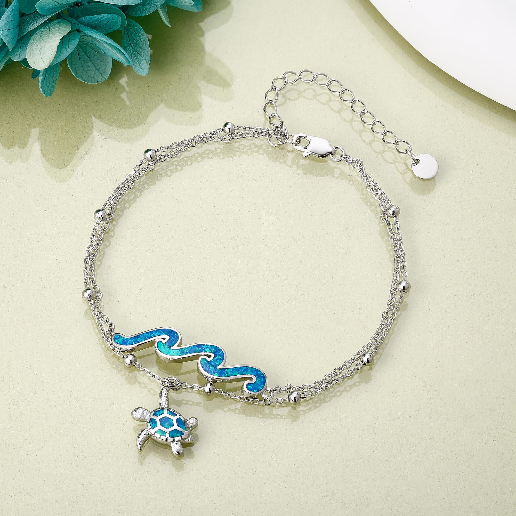 DAYLINLOVE Tobillera de plata de ley 925 con estrella de mar, ola, tortuga, mariposa, mal de ojo, alas de ángel, luna, libélula, dragón de pan, tenis, ancla, perezoso, estrella de David, pulsera de