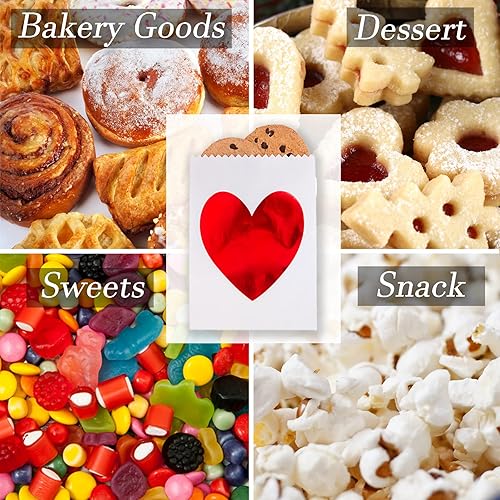 Miniatura 7 de Bolsas de regalo de San Valentín, bolsas de papel de corazón rojo brillante, 50 bolsas de regalo de boda a granel, decoración del día de San