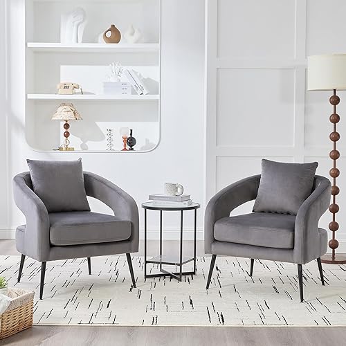 Miniatura 8 de Juego de 1 sofá biplaza pequeño y 2 sillas decorativas, juego de sofá y sillón de 3 piezas para sala de estar, moderno sofá de terciopelo con silla