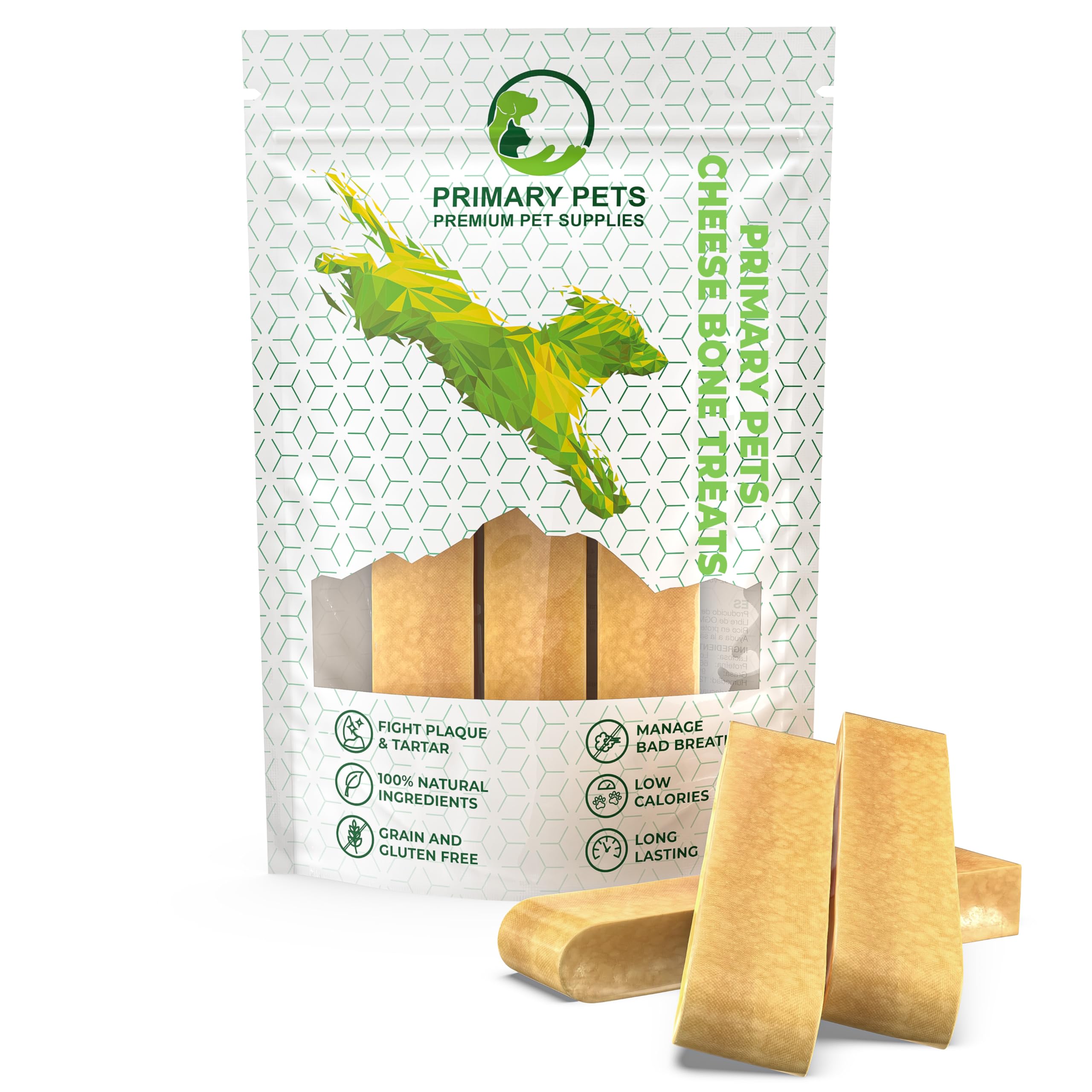 Primary Pets Premium Pet Supplies. Natural Chews for Dogs, Natural Dog Treats, Dental Sticks Dogs, 100% Natural Cheese Bone Treats, Senior, Adult Dog, or Puppy Treats, Size Large, Pack of 3