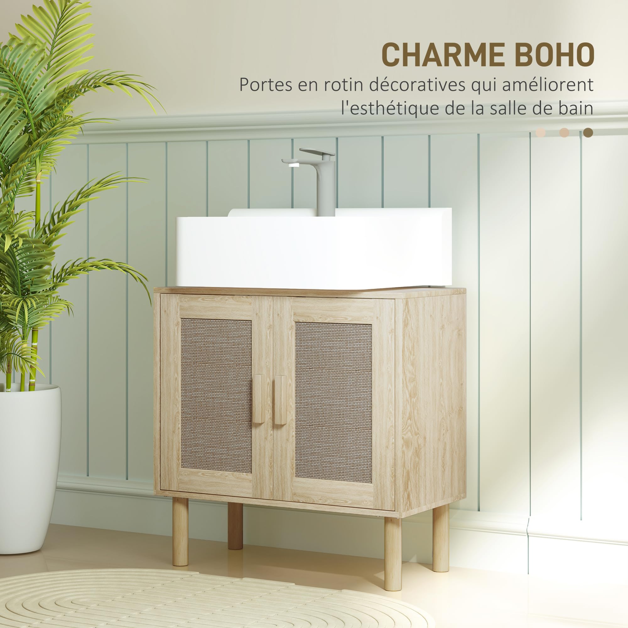 HOMCOM Meuble Salle de Bain sous lavabo Bohème Bois 60 x 30 x 60 cm Chêne