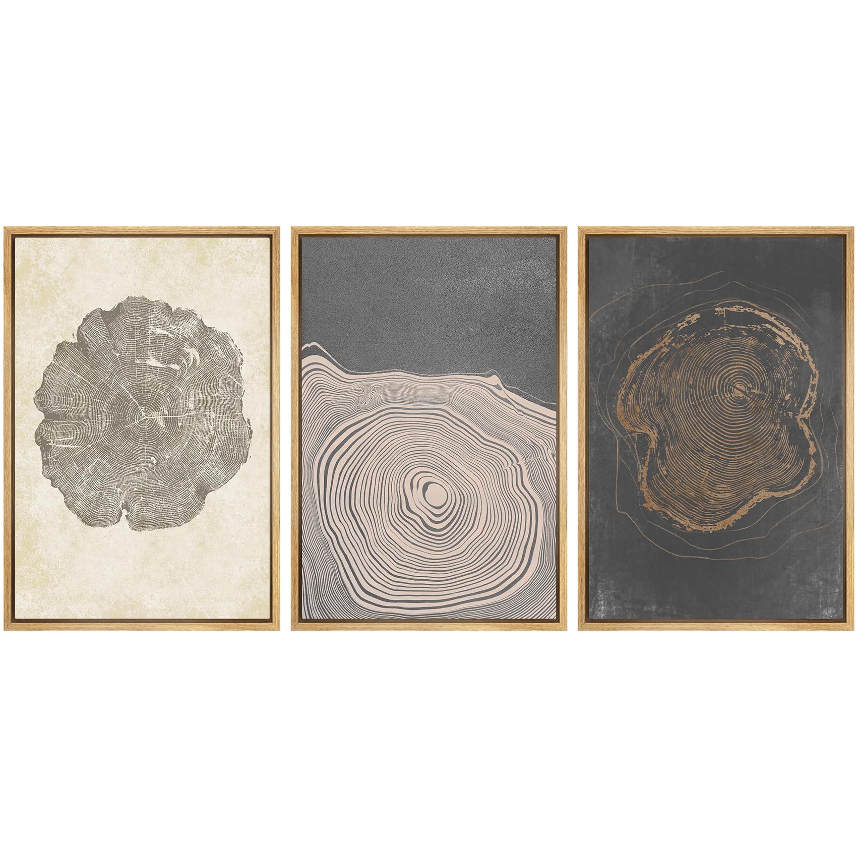 SIGNWIN Framed Canvas Print Wall Art Set Blue White Grunge Geometric Pattern Abstract Shapes Cozy Neutral Decorative Contemporary Minimal for Living Room, Bedroom, Office - 24"x36"x3 Natural — view 132