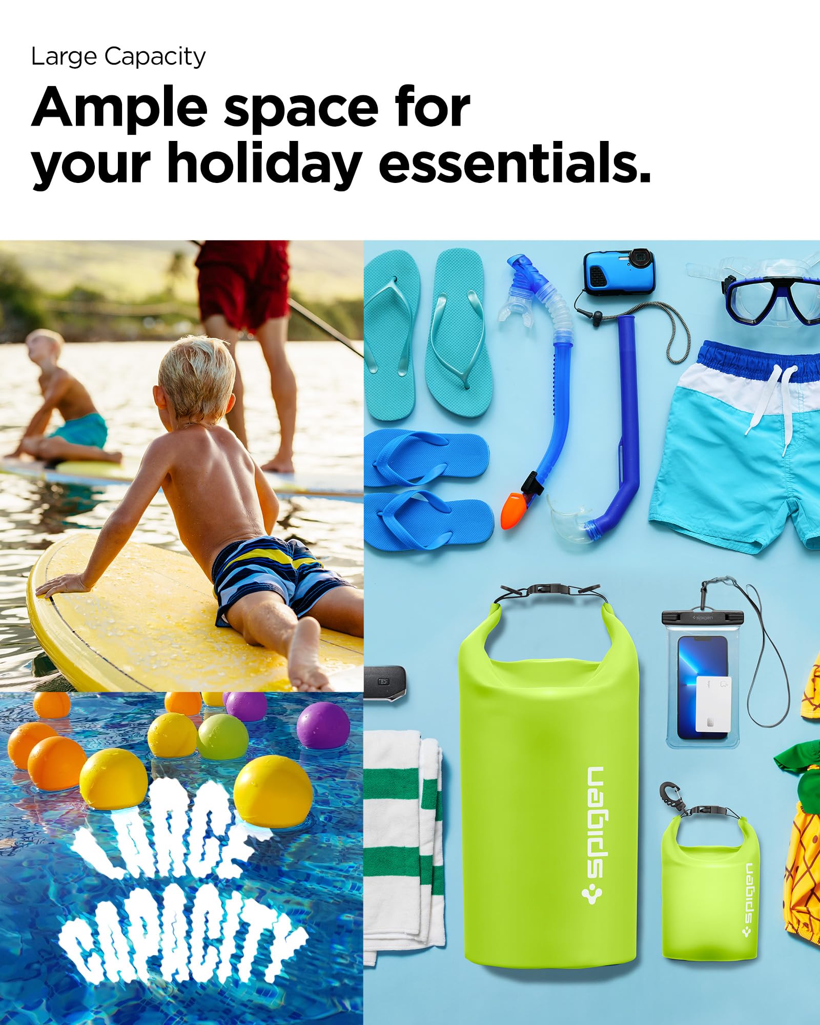 Spigen Aqua Shield IPX6 Sac à Dos Etanche Lot de 20L + 2L - Vert Cactus