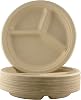 Restaurant-Grade Biodegradable 10 Inch 3-Compartment Plates. Bulk 100 Pk. Great for Lunch and Dinner Parties. Disposable Compostable Wheatstraw Divided Plates are Leakproof and Microwave Safe.