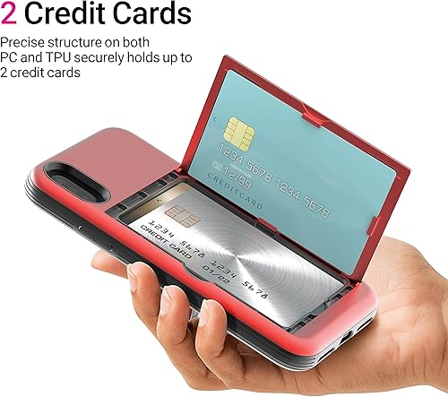 Miniatura 4 de JUST4YOU Funda para iPhone Xs Max con tarjetero con soporte para tarjeta protectora de doble capa (rojo) CS_BR_OC_IXSM_RD