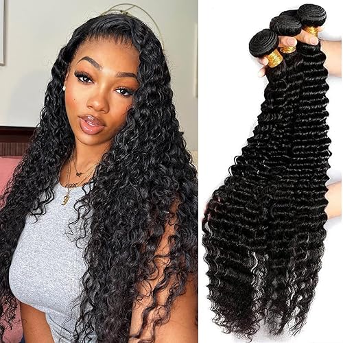 Extensiones de cabello humano ondulado profundo de 16, 18, 20 pulgadas, onda de agua 10A, cabello humano virgen brasileño 100% sin procesar,