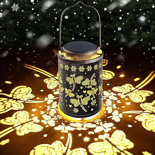 Faroles solares de libélula actualizados 2025 para exteriores, impermeables, luces colgantes, linterna solar de metal hueca para jardín, patio,