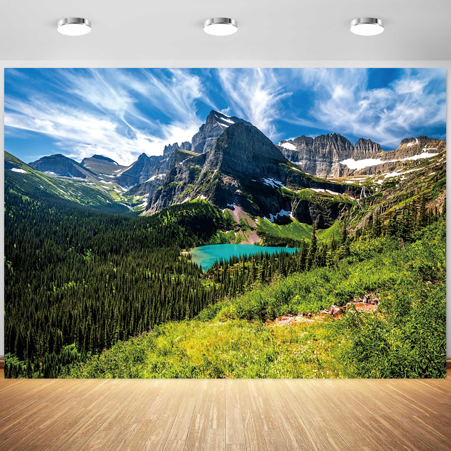 5x4ft Mountain Backdrop National Park Forest Mountain Lake Landscape Photography Background Nature Scenery Vacation Party Travel Portraits Decoration